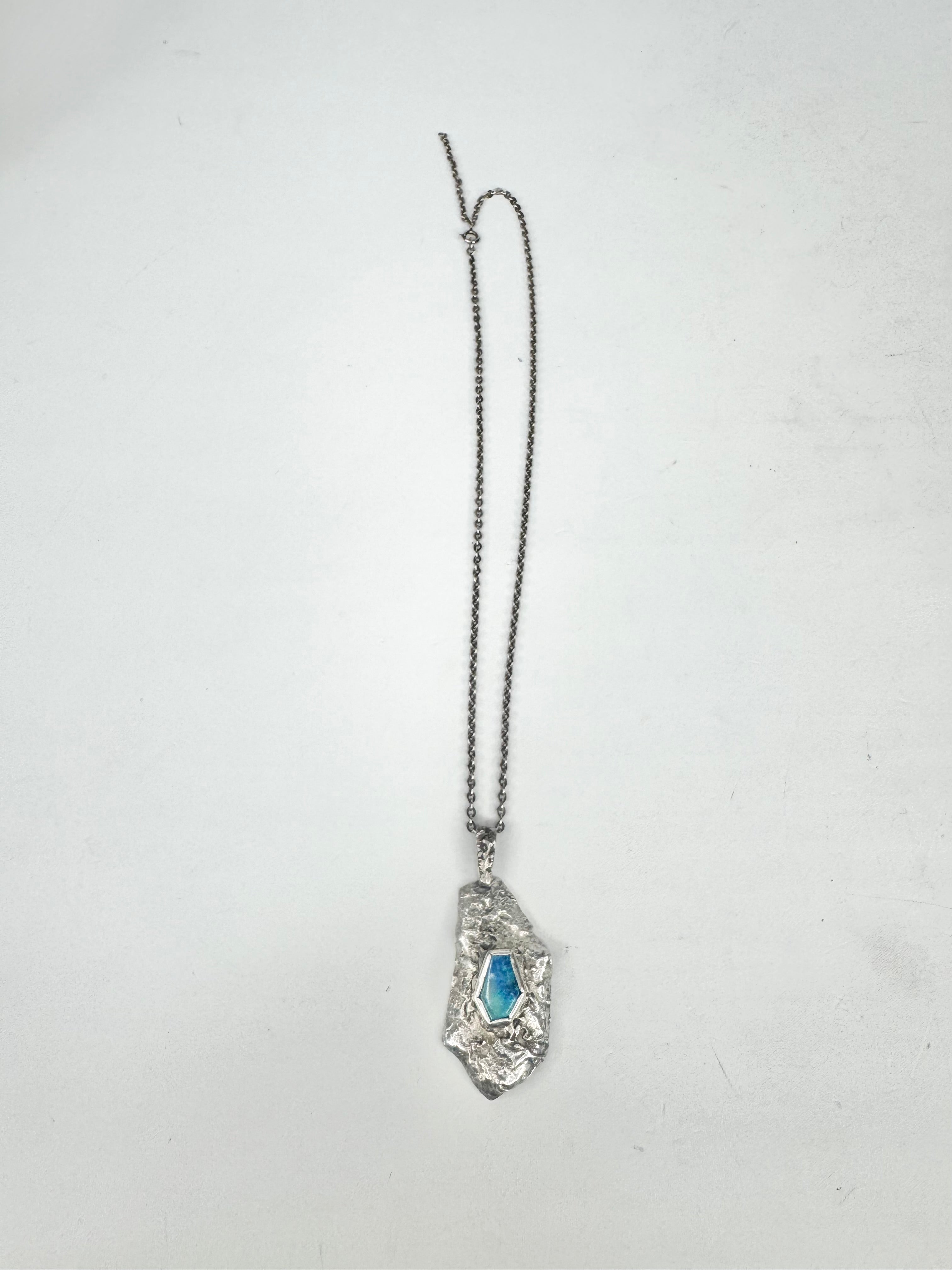Hand Crafted Opal & Silver Textured Pendant & Chain