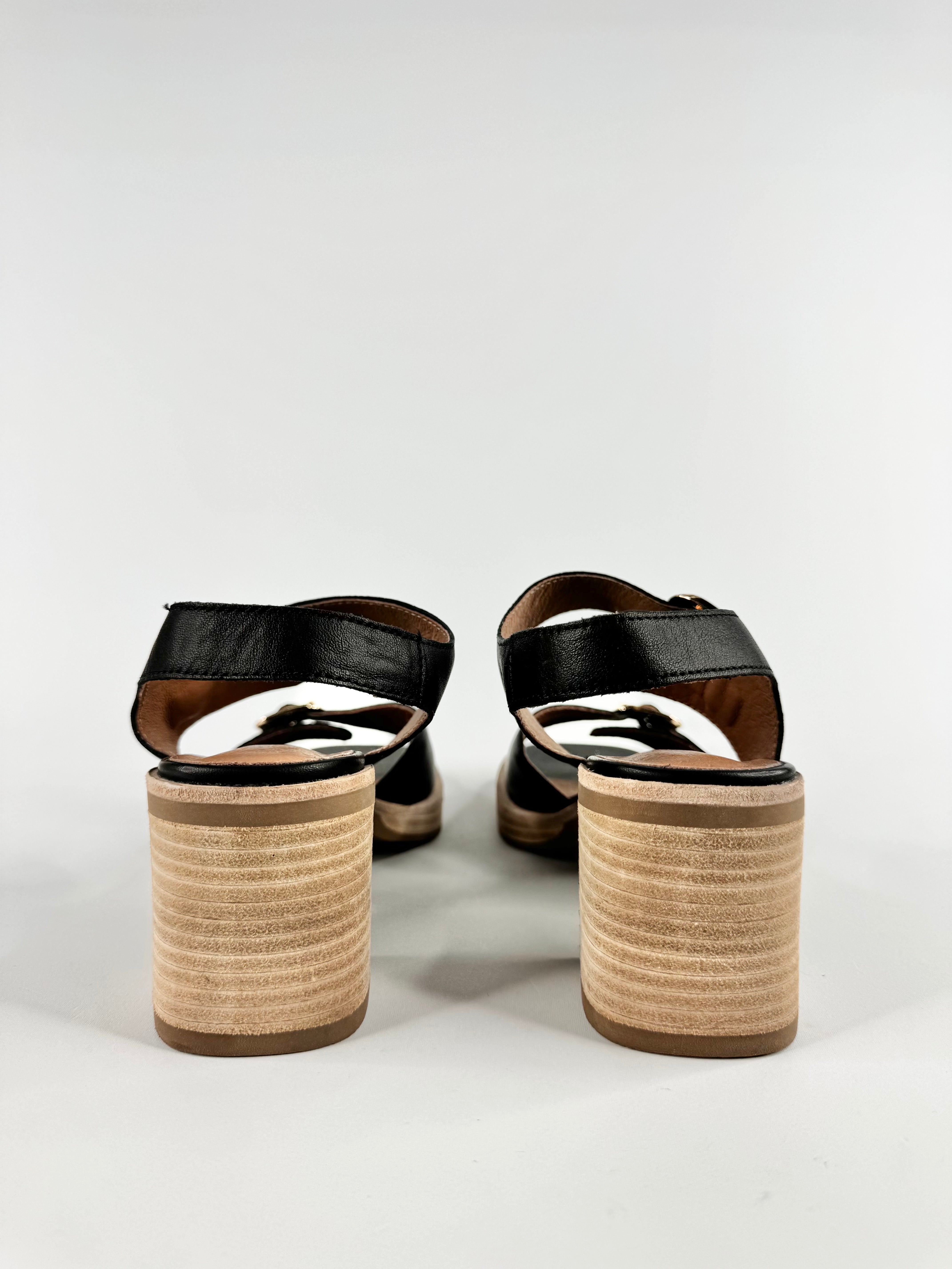 Alfie & Evie Black Gold Buckle Block Heels - EU37