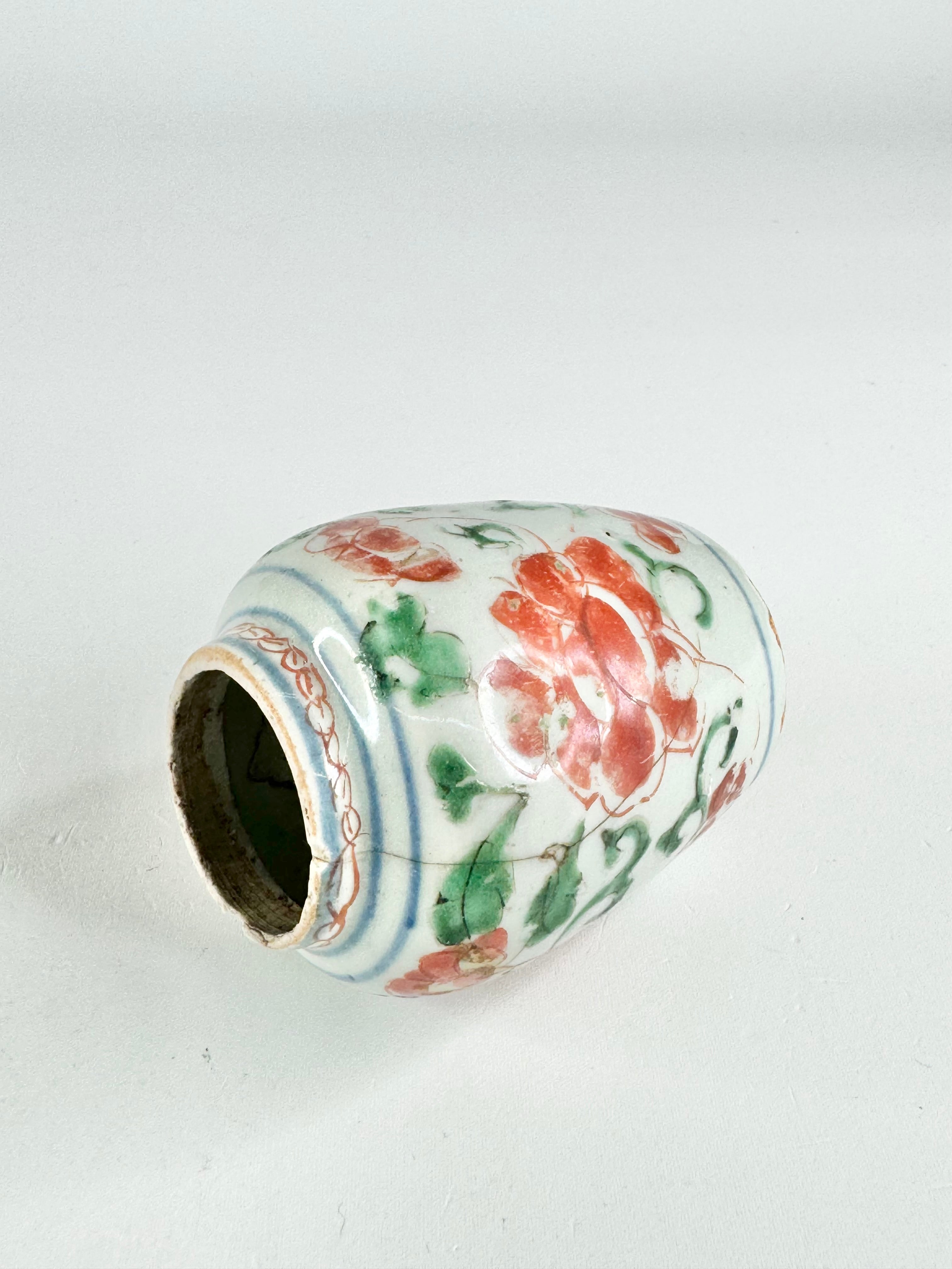 Antique Red & Green Hand Painted Floral Vase