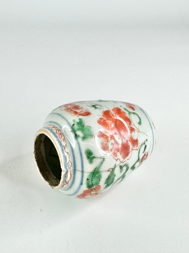 Antique Red & Green Hand Painted Floral Vase