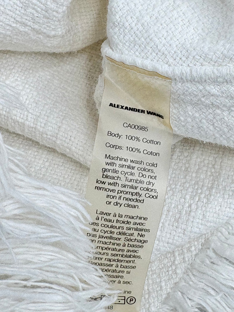 T by Alexander Wang Cream Textured Fringed-Hem Dress - AU10/12