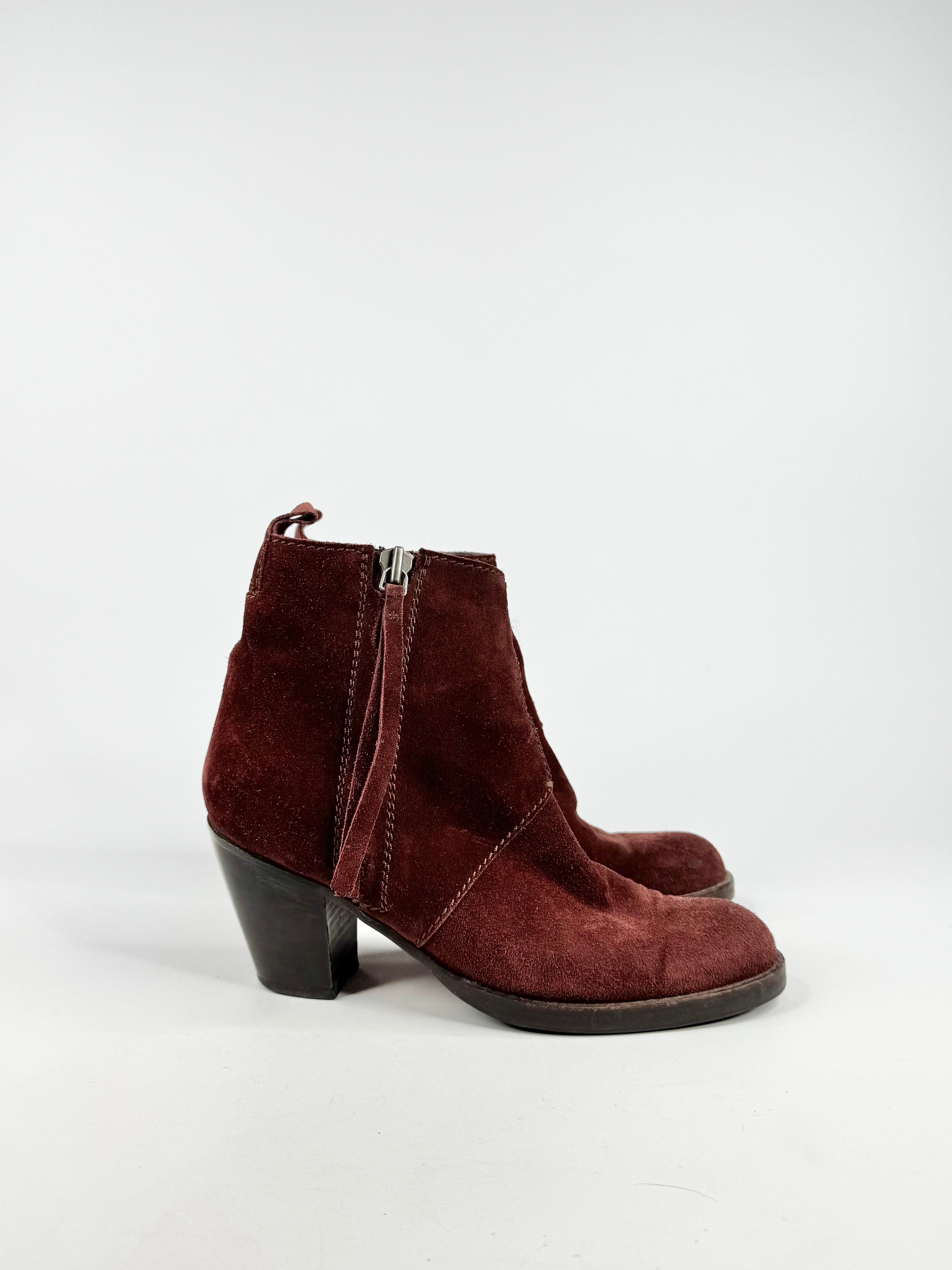 Acne Venetian Red Suede Ankle Boots - EU39