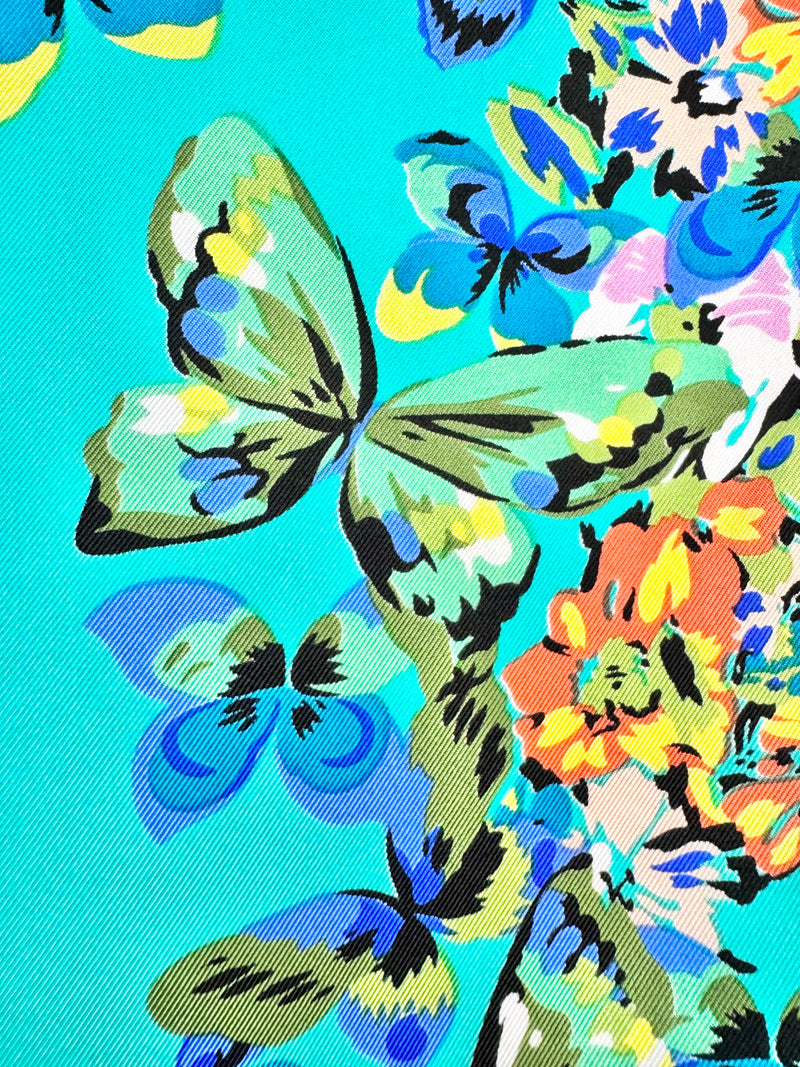 Kenzo Turquoise Floral Silk Scarf