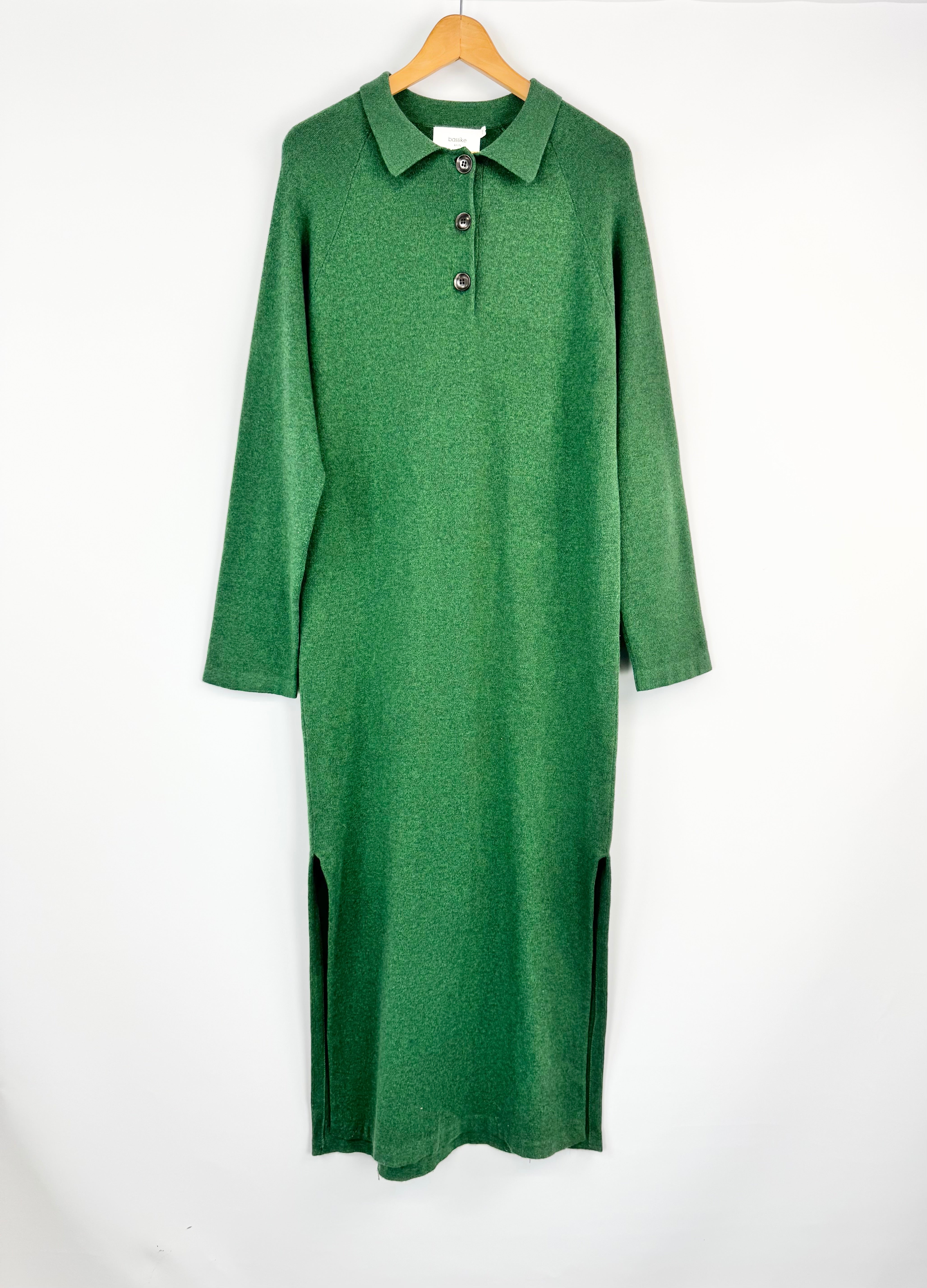 Bassike Green Marl Longline Compact Knit Dress - AU6/8