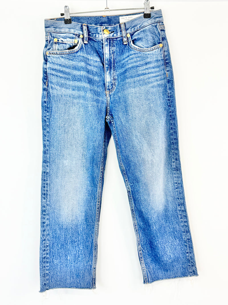 Rag & Bone Blue Denim 'Harlow' Mid Rise Straight Leg Jeans - 28
