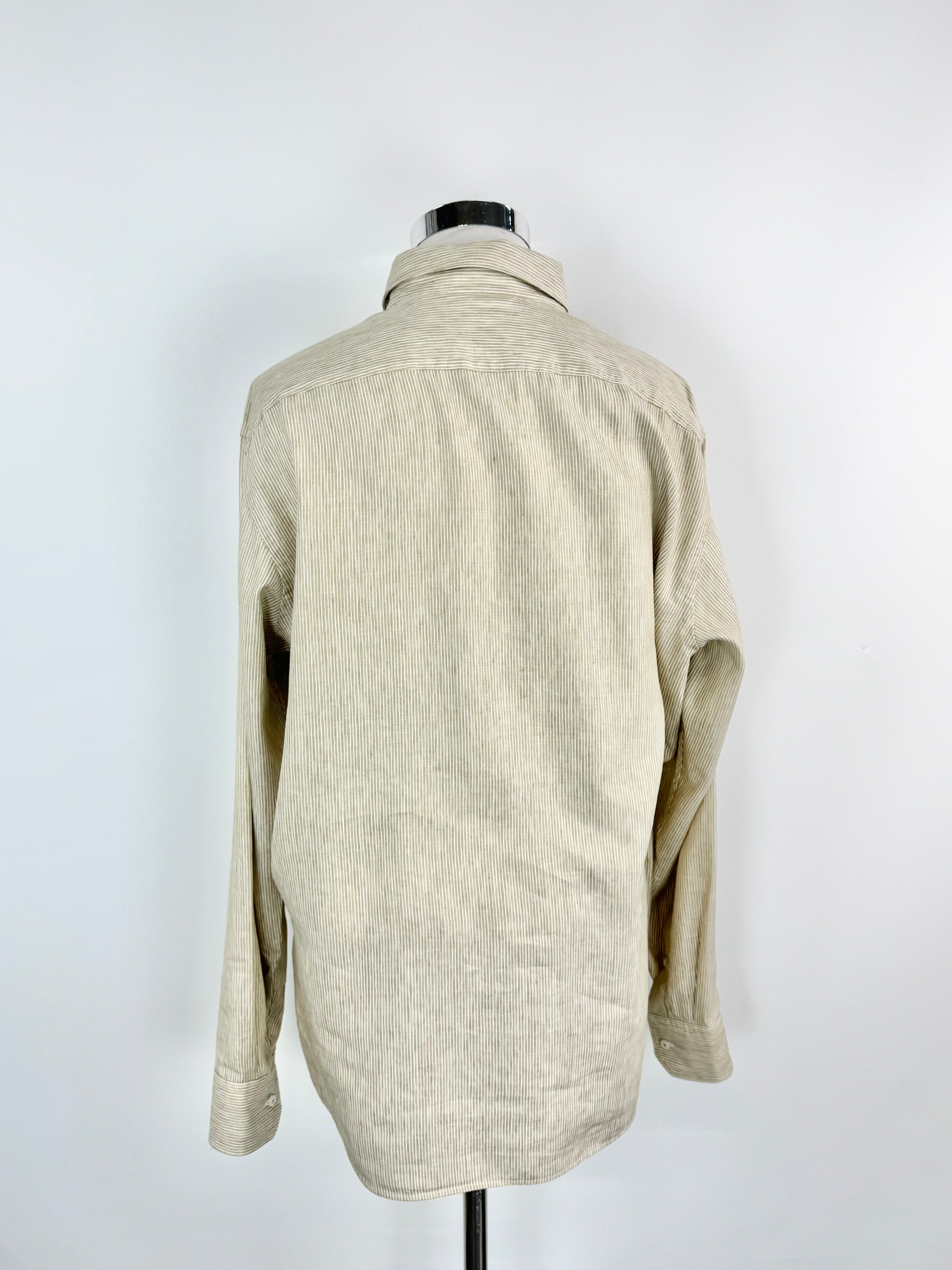 Boss Responsible Wheat & White Linen Striped Shirt - XXL