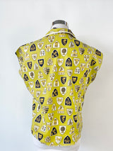 Vintage Cotton Chartreuse Cotton Coat of Arms Blouse - AU8/10