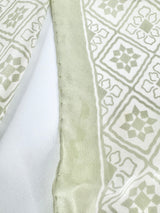 Vintage Jaeger Made Hand Rolled Long Cream & Green Silk Scarf