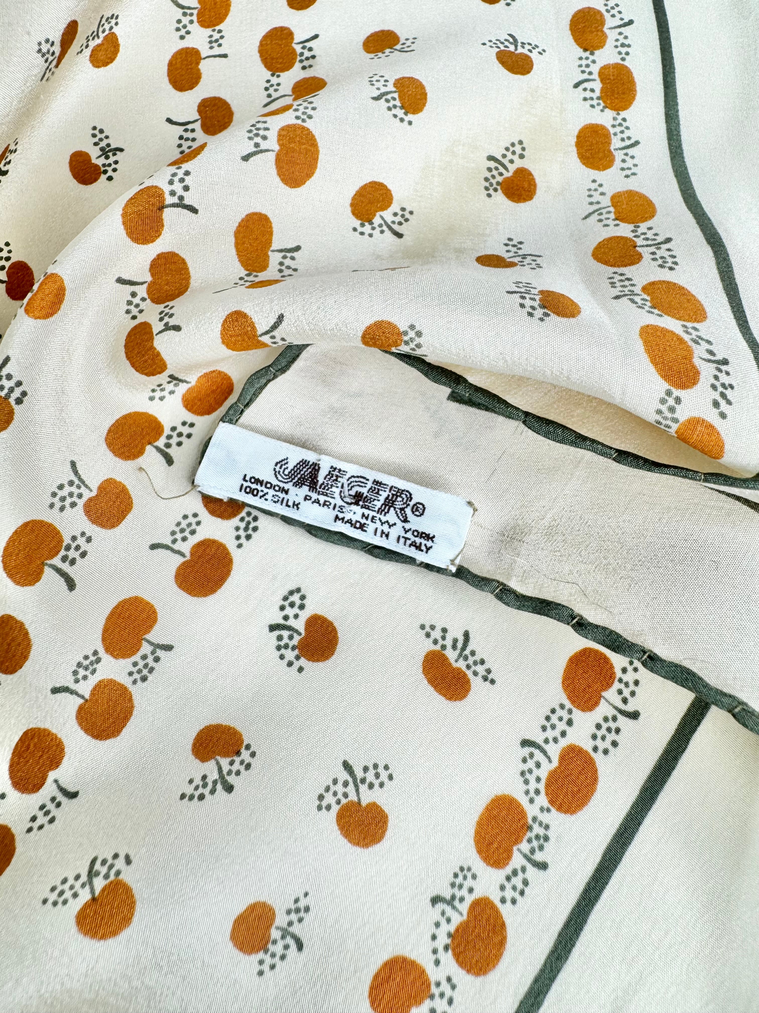 Vintage Jaeger Cream Apple Patterned Silk Scarf