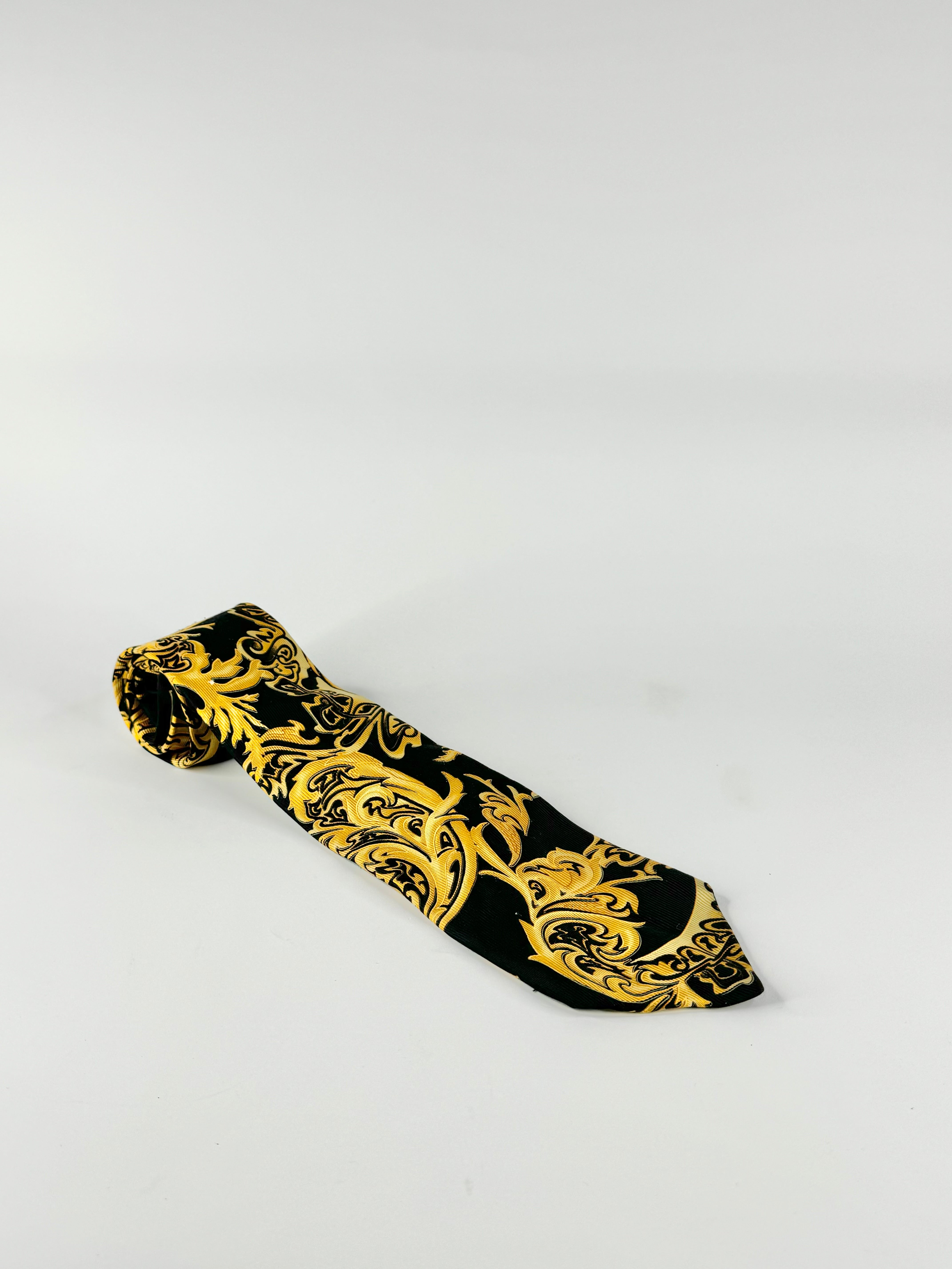 Versace Black & Gold Brocade Pattern Silk Tie