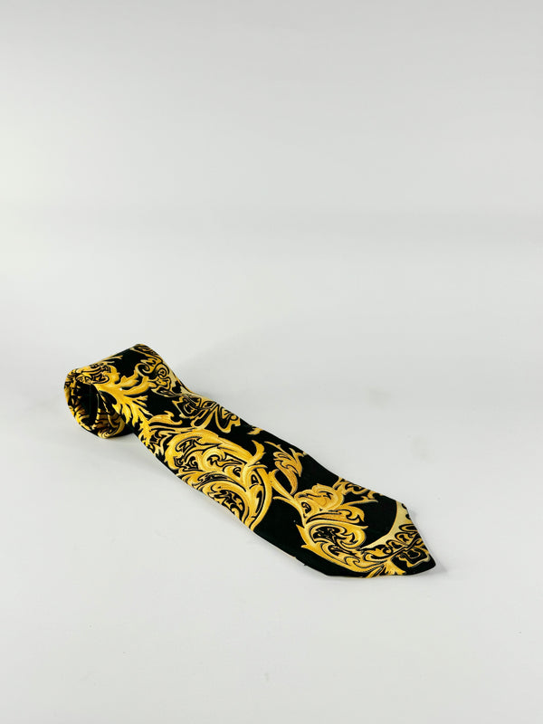 Versace Black & Gold Brocade Pattern Silk Tie