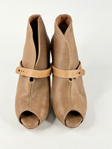Diesel Tan Leather Peep-Toe Ankle Boots - EU41