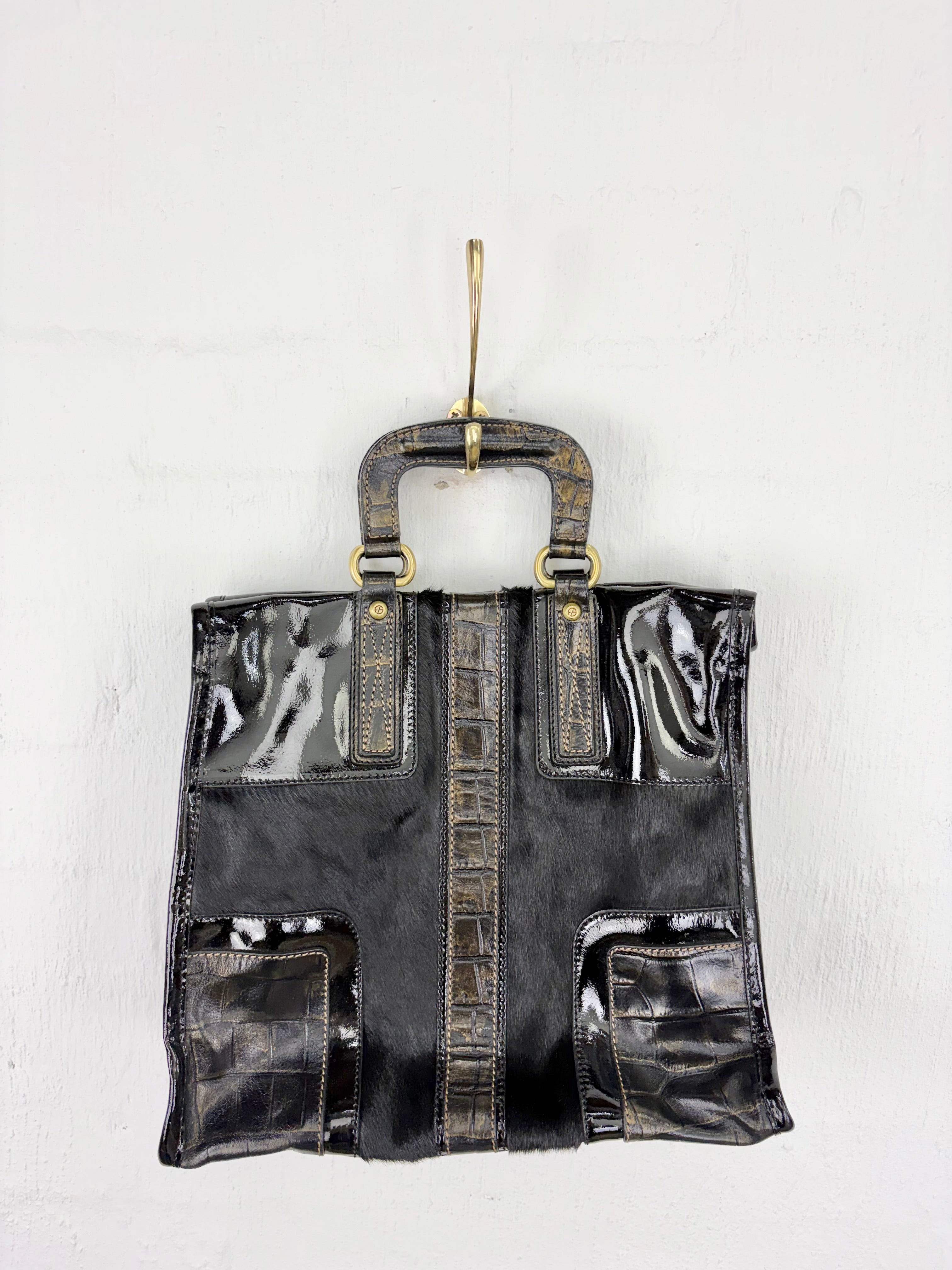 Francesco Biasia Black Leather and Cowhide Tote Bag
