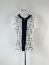 Jaeger White Lace & Black Sheer Short Sleeve Top - AU10