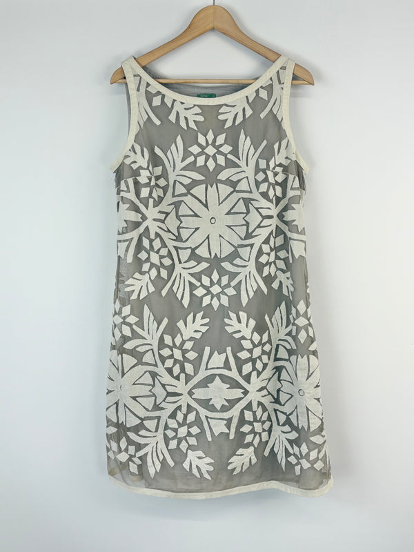 Hoss Intropia Sheer Beige Floral Sleeveless Dress - AU14
