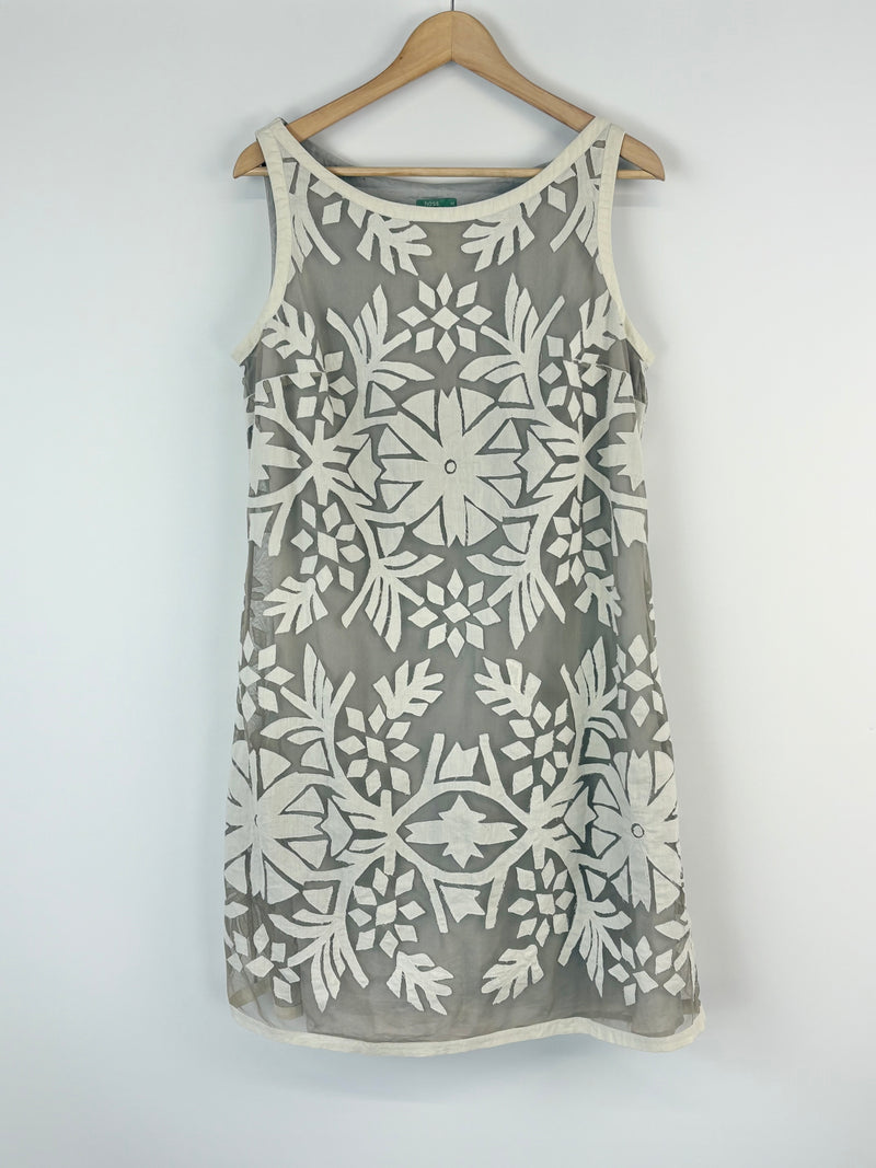 Hoss Intropia Sheer Beige Floral Sleeveless Dress - AU14