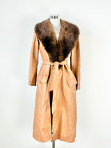 Vintage Leather & Fur Tan Tie Coat - AU8/10