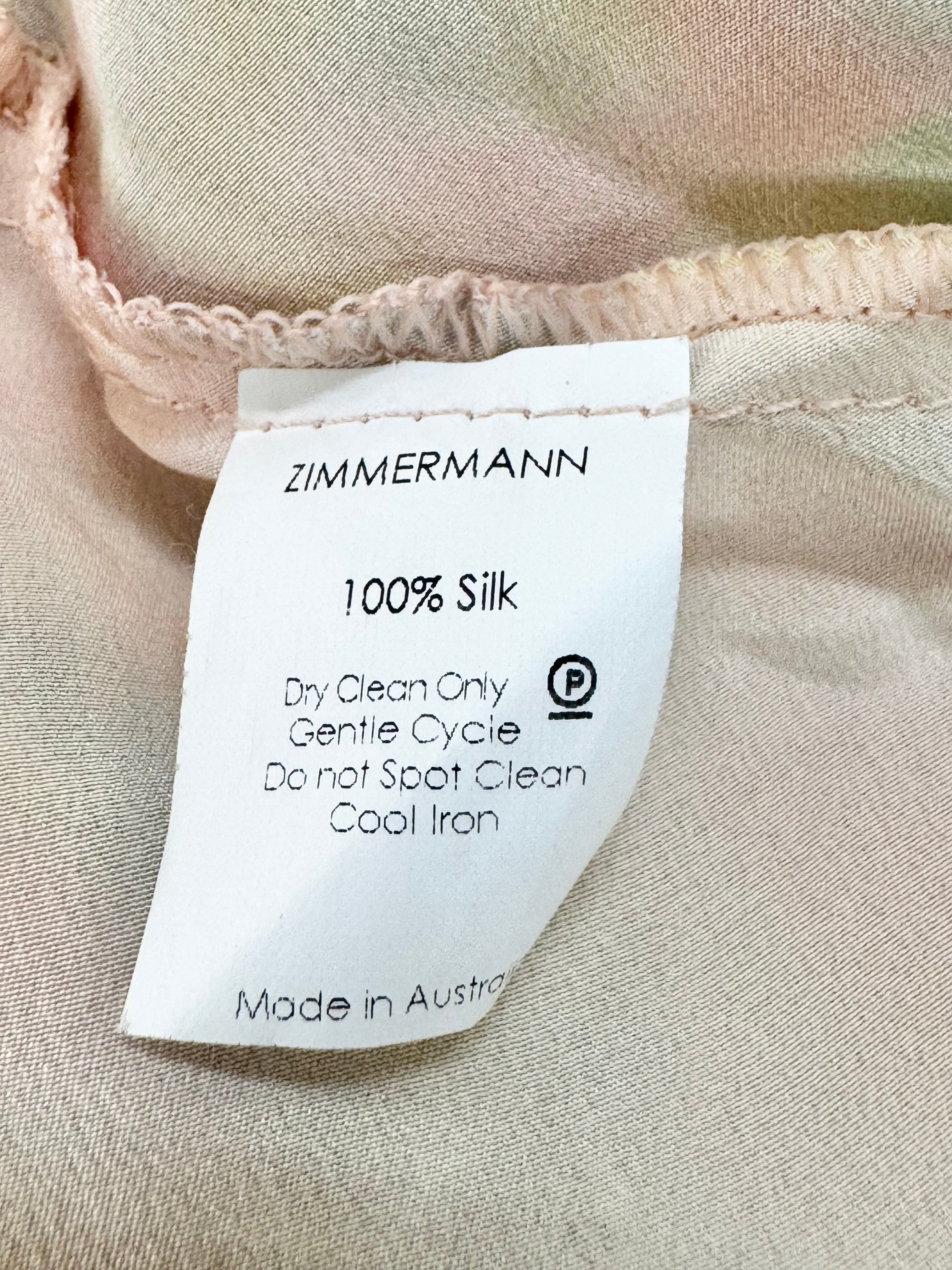 Zimmermann Pastel Peach Bias Cut Silk Cap Sleeve Dress - AU6/8