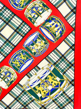 Pringle Cream, Crimson & Tartan Silk Scarf