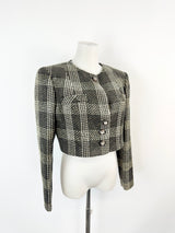 Valentino Miss V Brown & Cream Glen Plaid Cropped Blazer - AU10