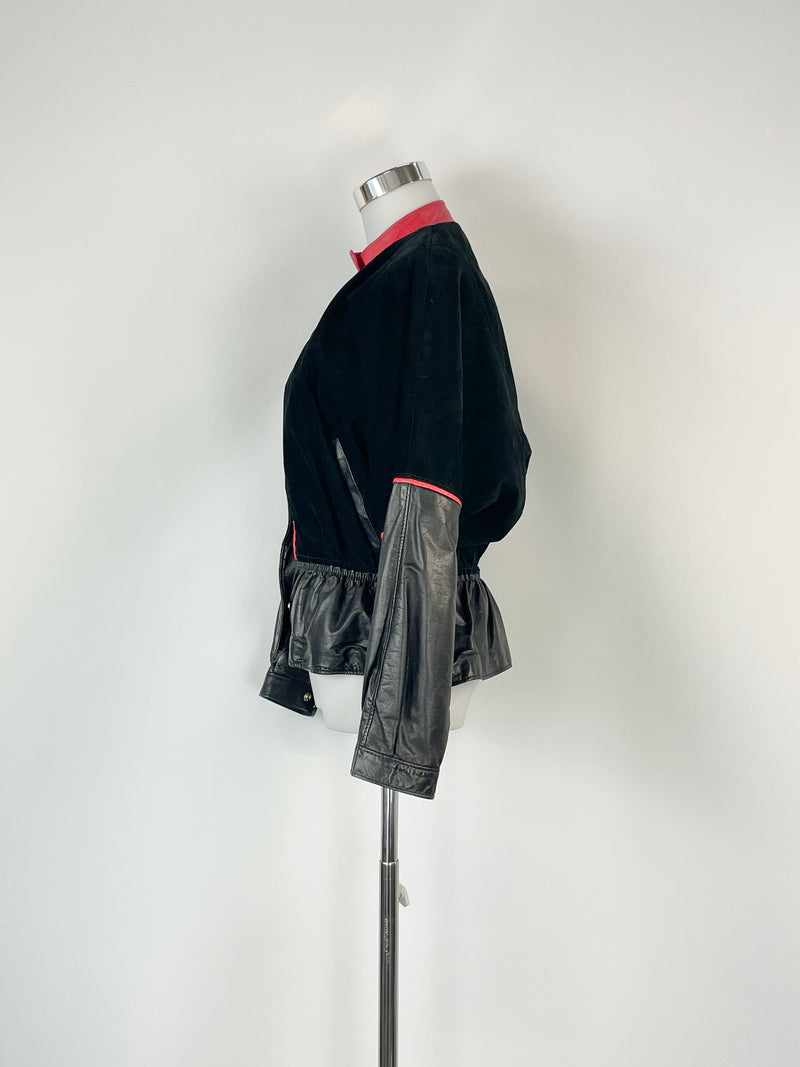 Vintage Norma Lissek Black with Red Trims Suede Jacket - AU8/10