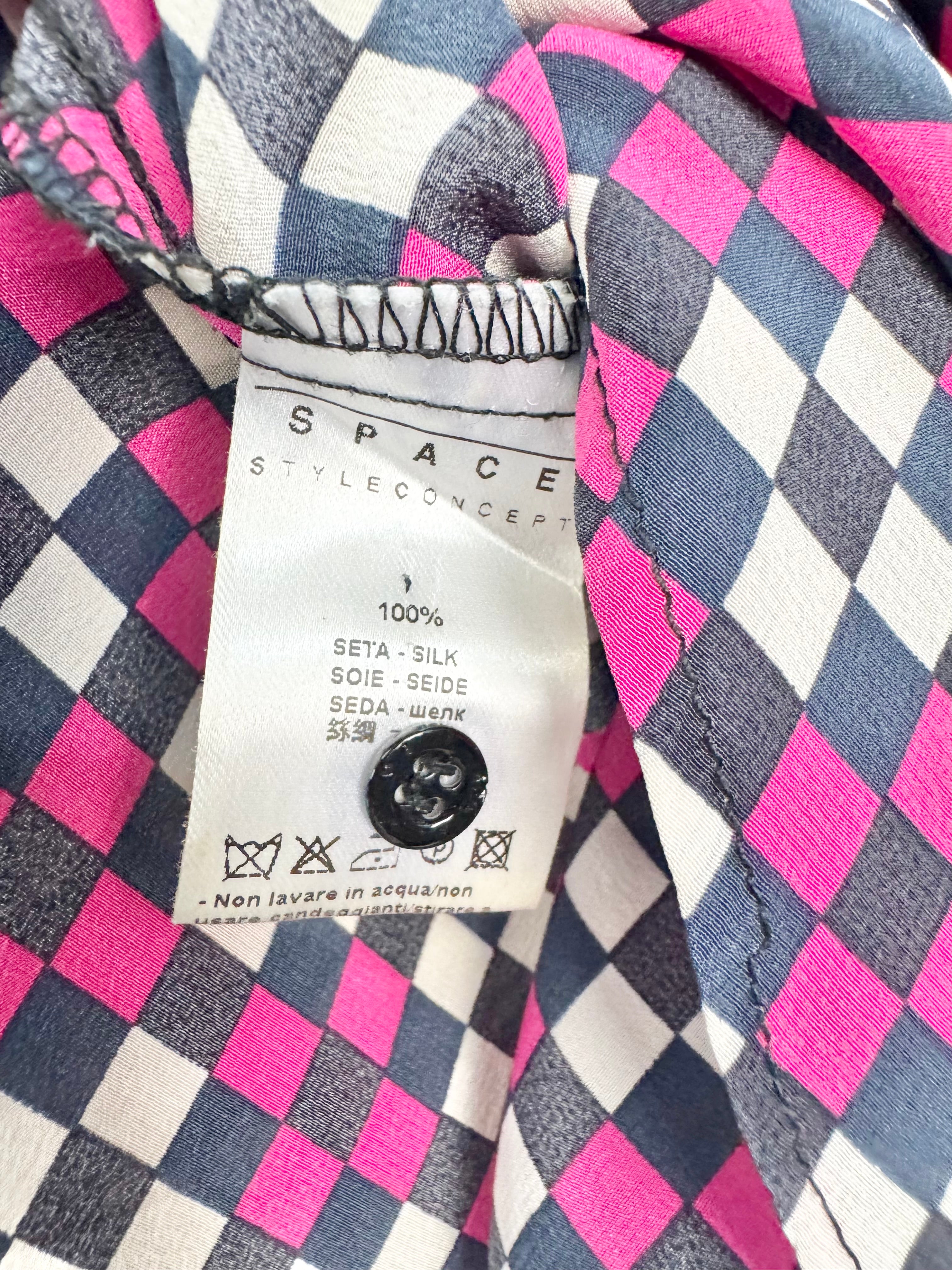 Space Style Concept Pink Checkerboard Patterned Silk Shirt - AU10