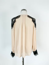 Alice + Olivia 'Sofia' Pastel Peach & Black Lace Blouse - AU10