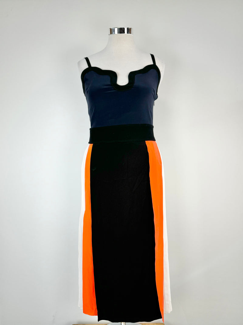 Victoria Beckham Blue, Black, Orange & White Maxi Dress - AU10