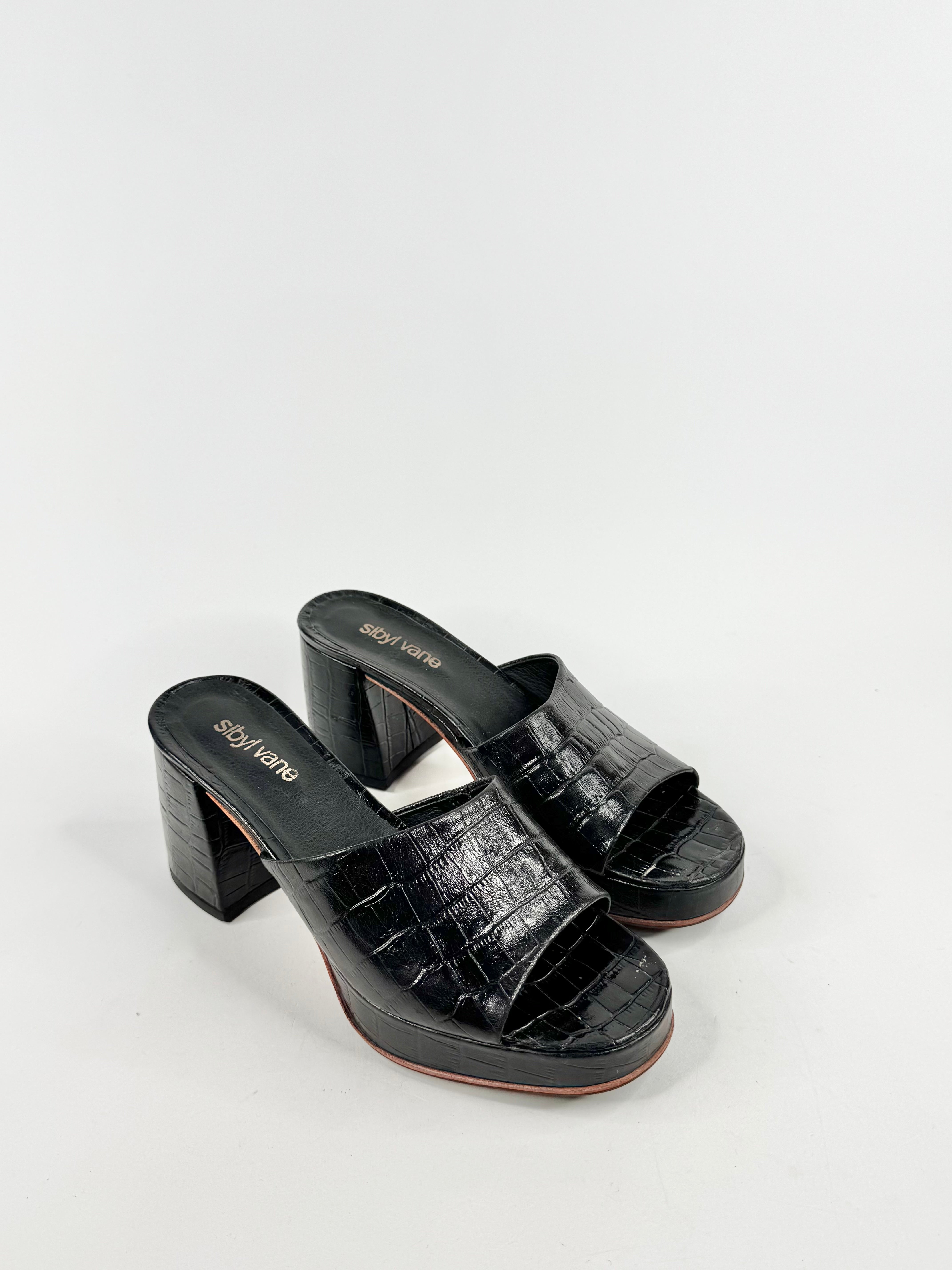 Sibyl Vane Black Faux Croc Heels - EU40