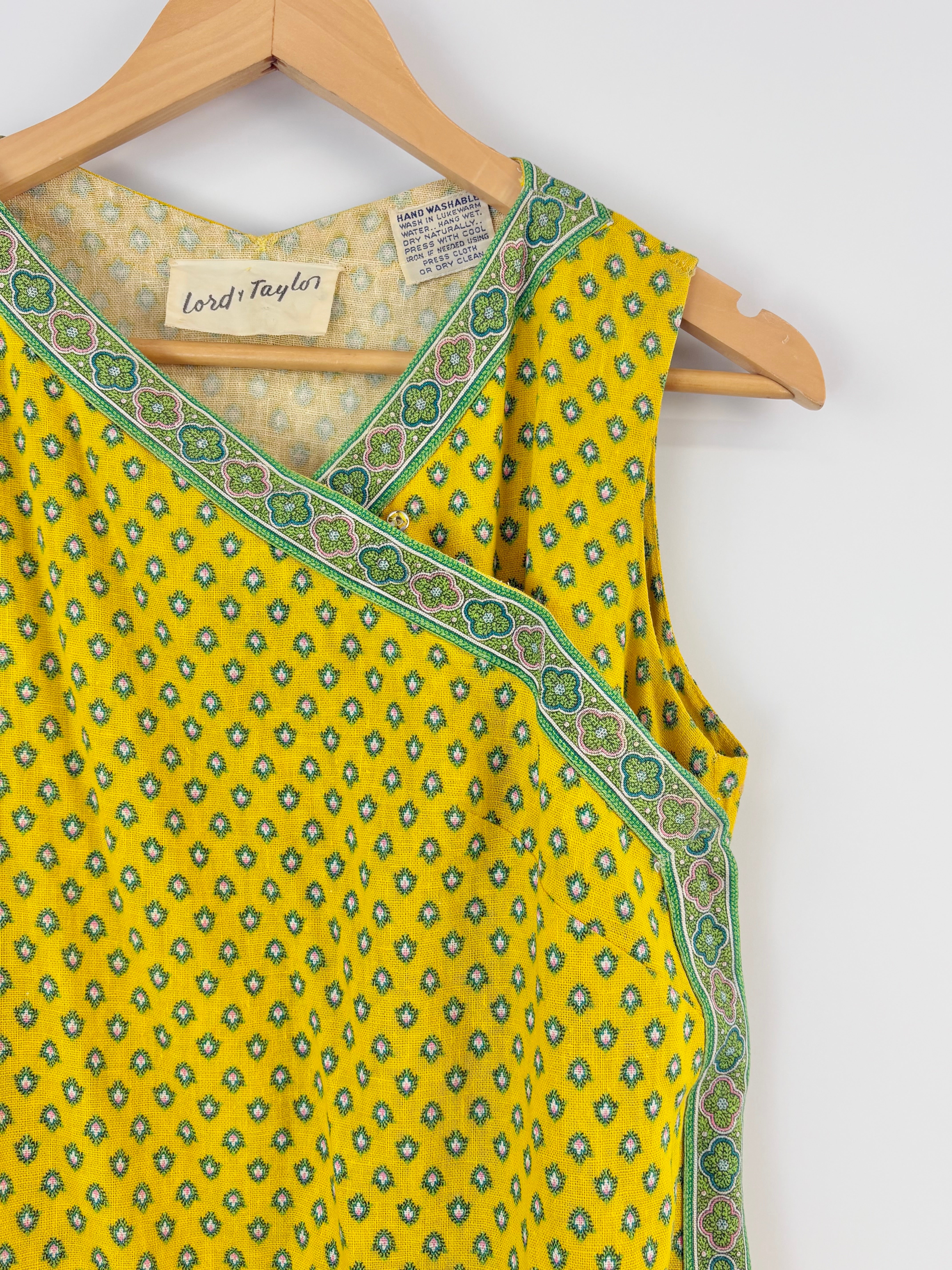 Lord & Taylor Vintage Mustard Yellow Patterned Column Dress - AU18/20