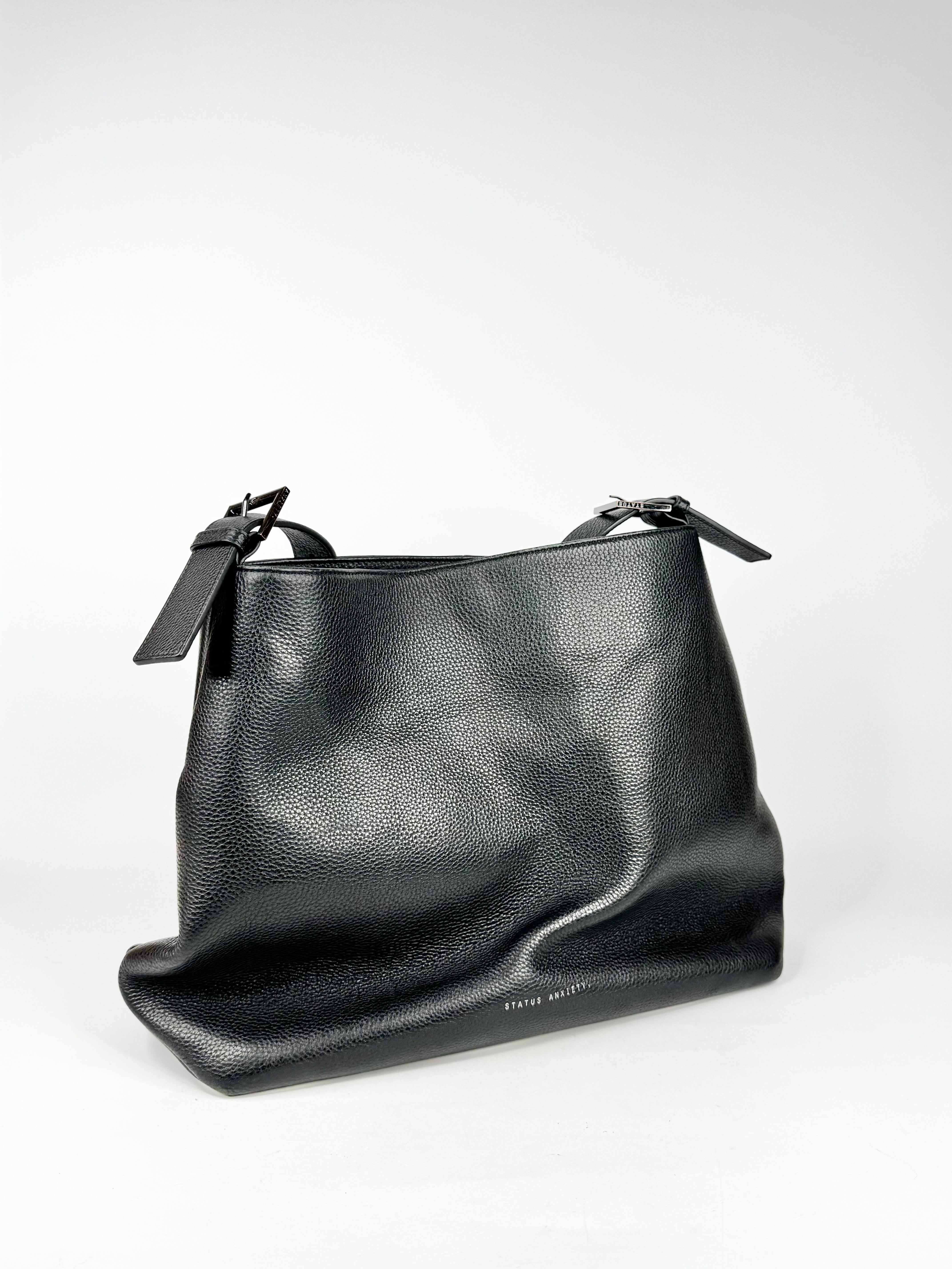 MFW Status Anxiety Black Grained Leather Shoulder Bag