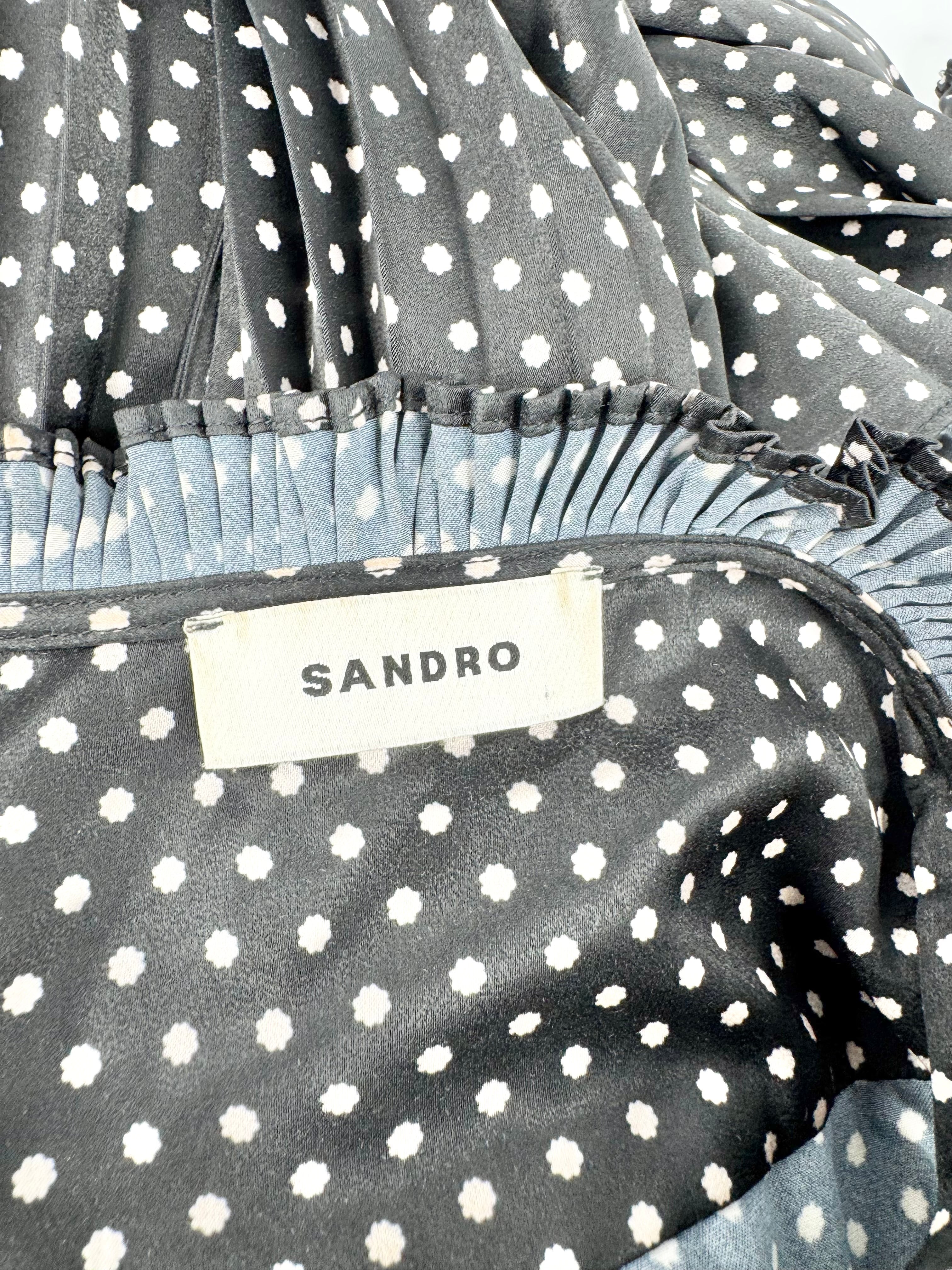 Vintage Sandro Black & White Polka Dot Maxi Dress - AU10