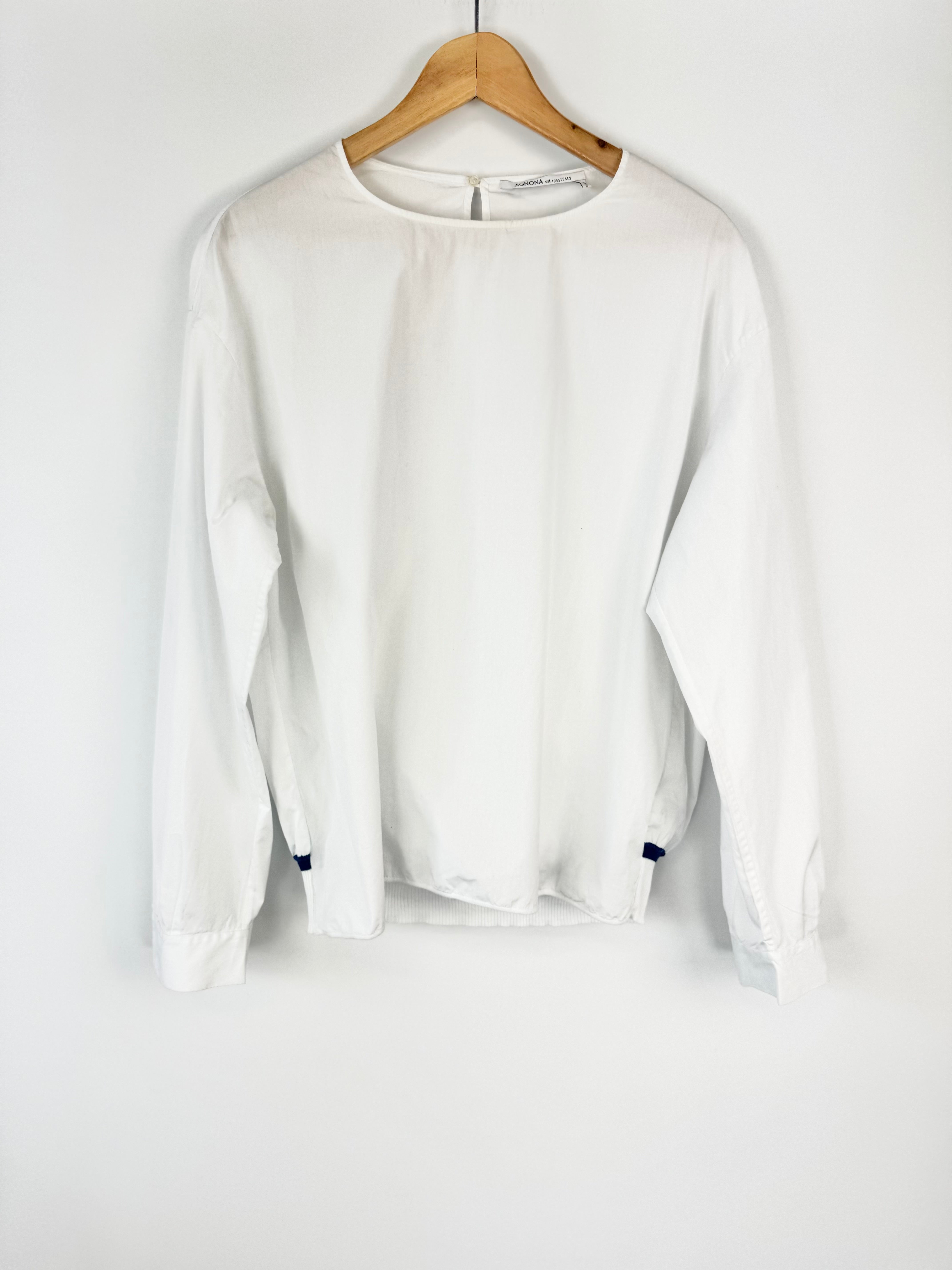 Agnona Long Sleeve White Cotton Blouse - AU16