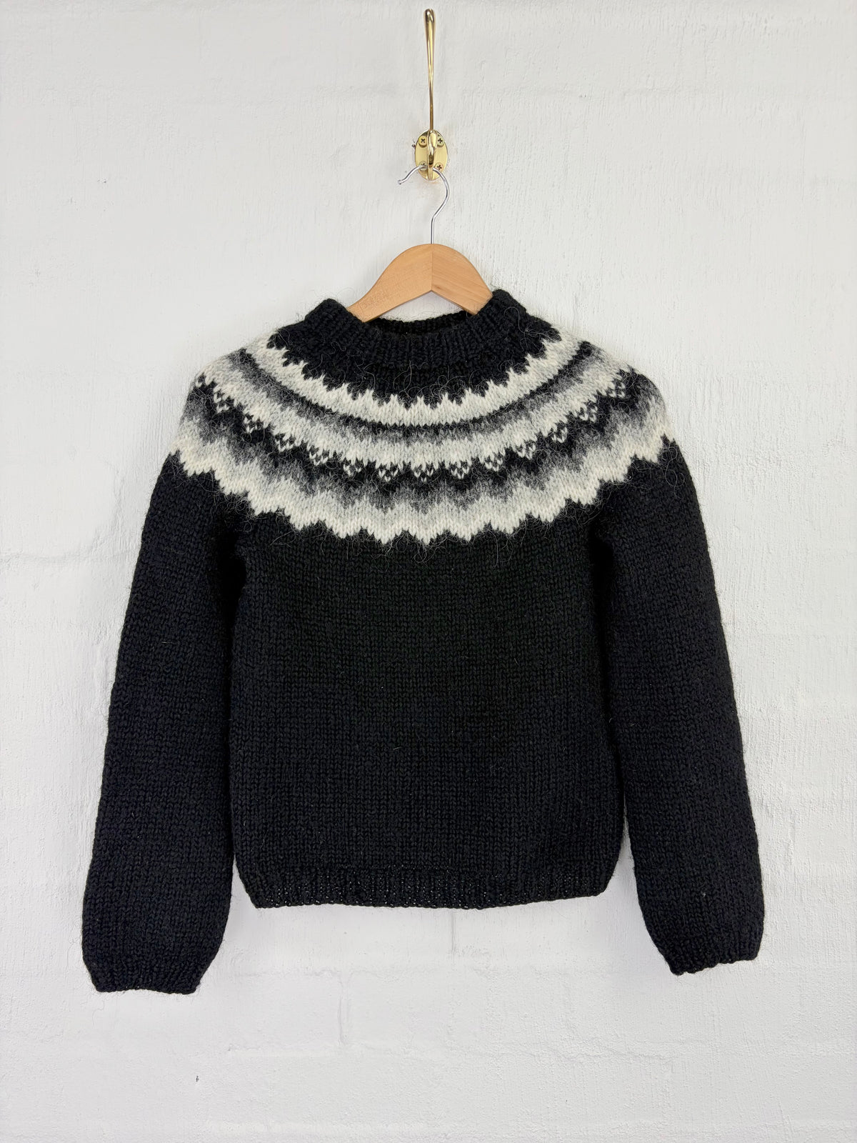 The Hand Knitting Association of Iceland Black, Grey & Cream Patterned Hand Knitted Jumper AU8/10