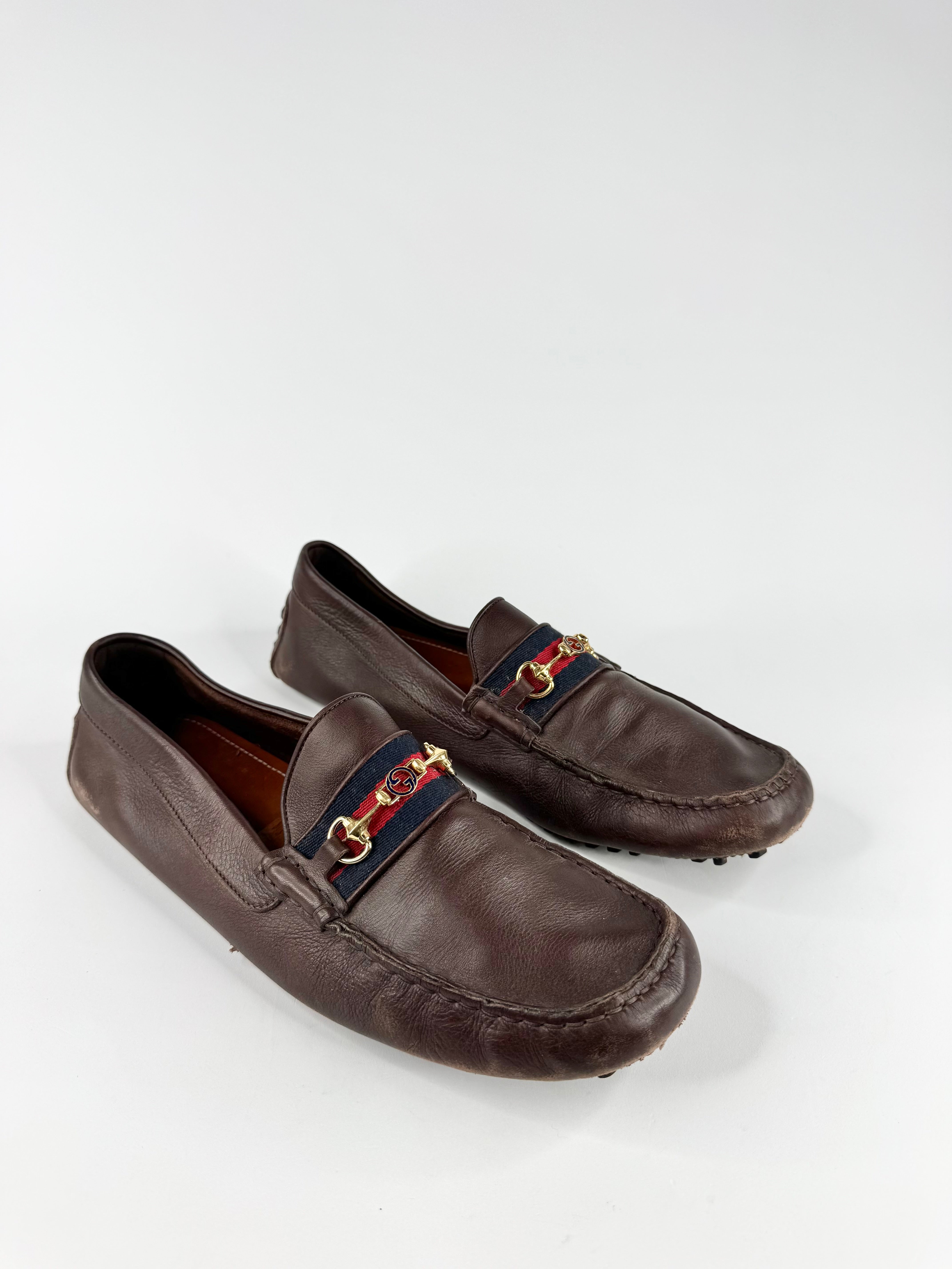 Gucci Brown Leather Driver Loafer with Horsebit - EU47