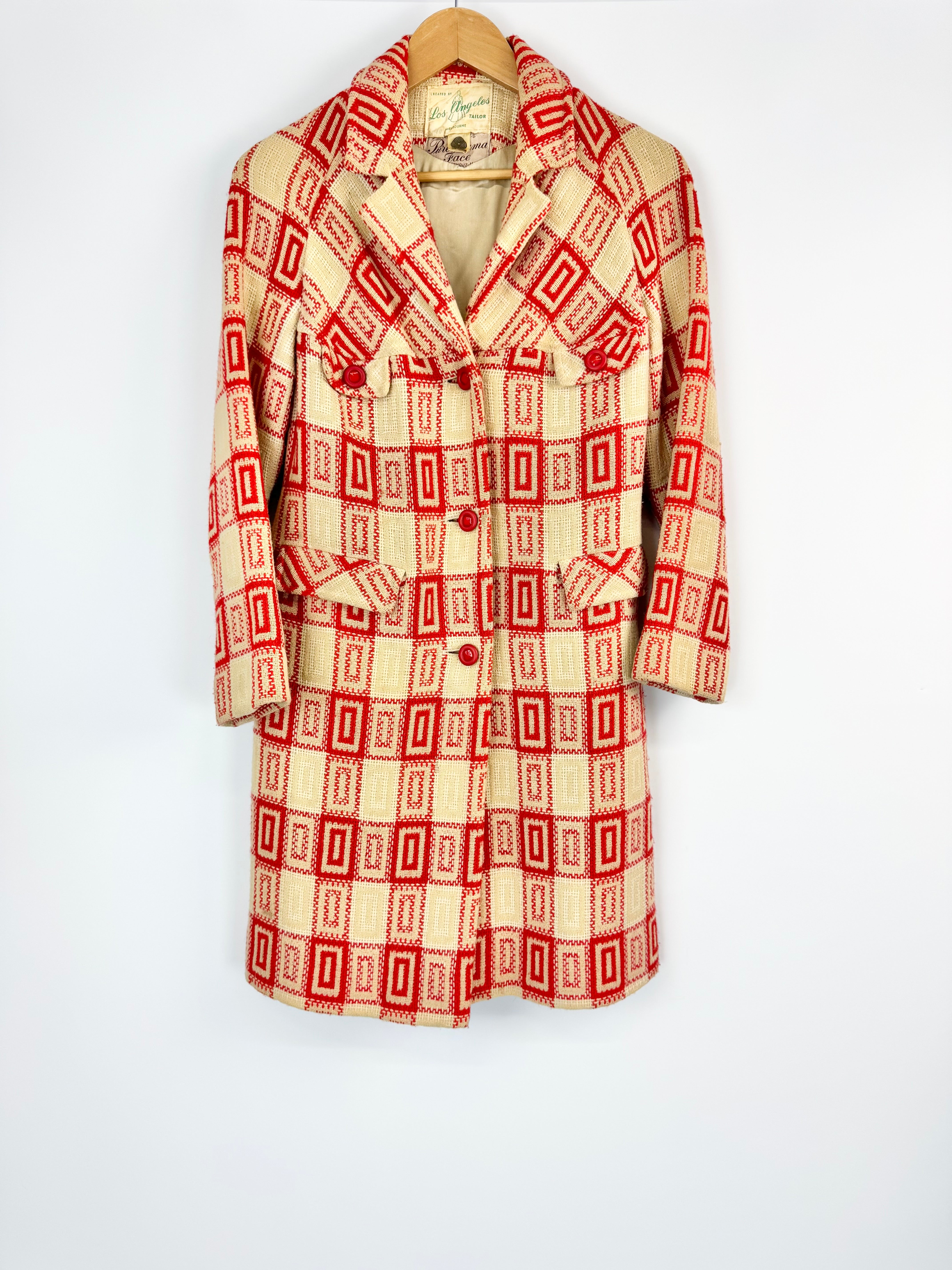 Los Angeles Tailor Red and Beige Woollen Coat - AU10