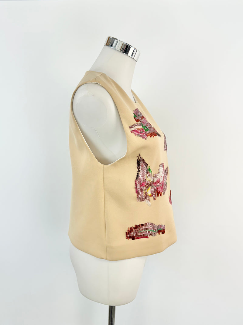 MSGM Beige Beaded Sleeveless Top - AU10