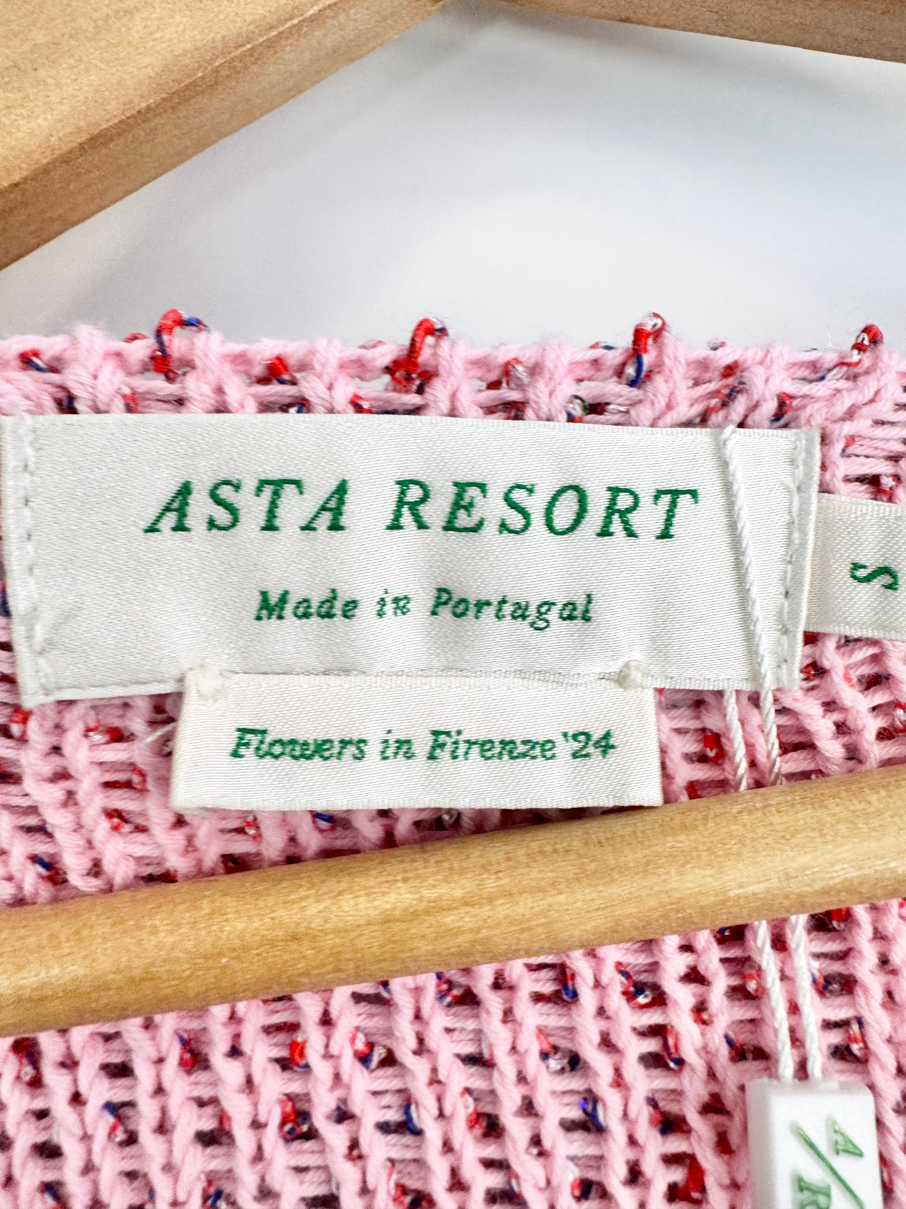 Astra Resort Pink Sequinned Knit Pants and Jacket Set Size S