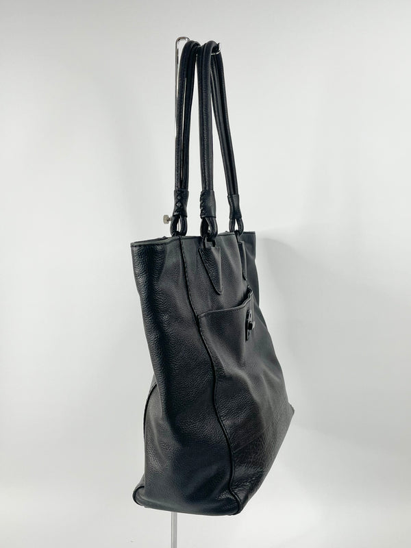 Mimco Black Grained Leather Tote Bag