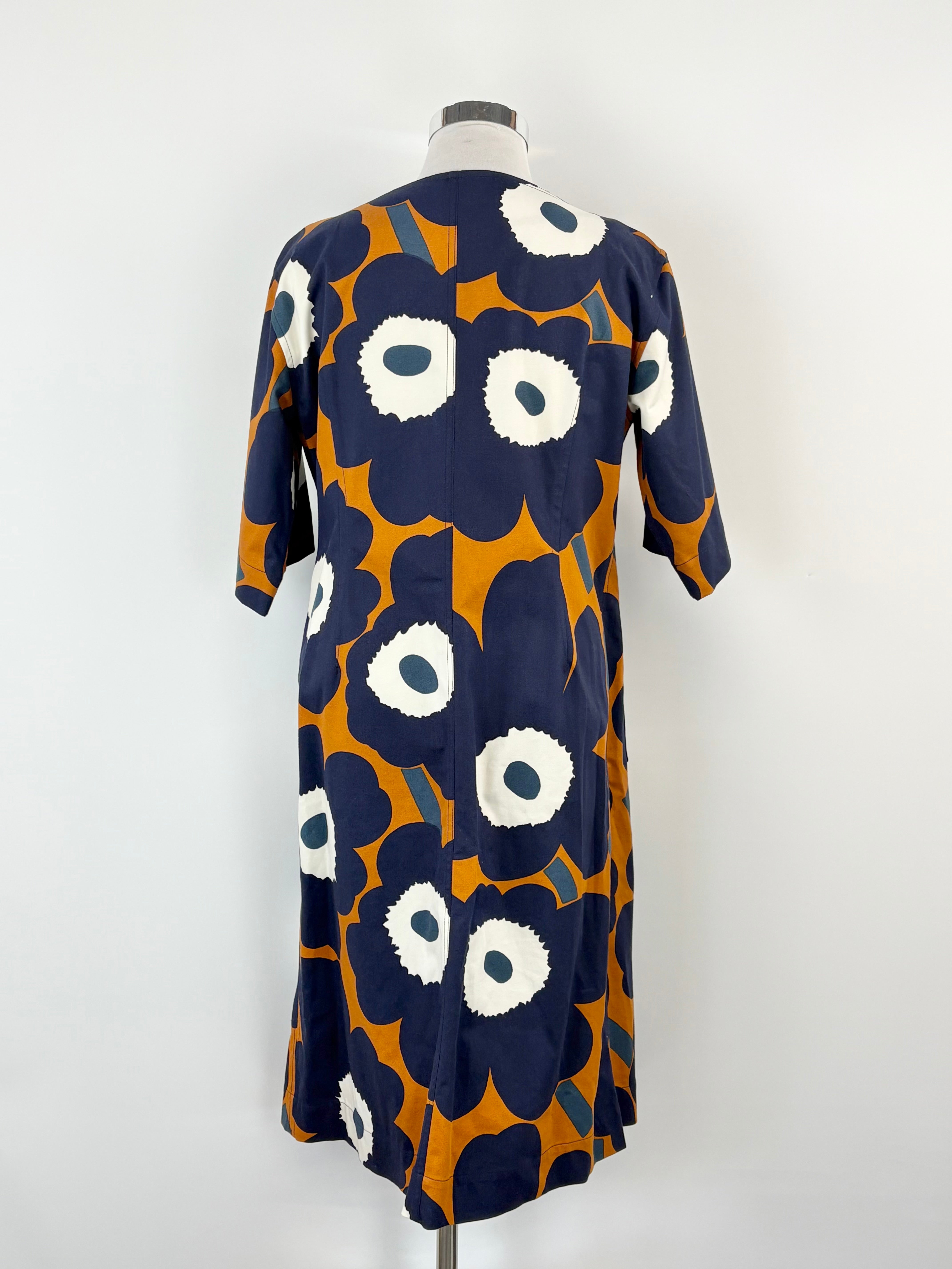 Marimekko Blue & Deep Orange 'Tahtimo' Unikko Maxi Dress - L