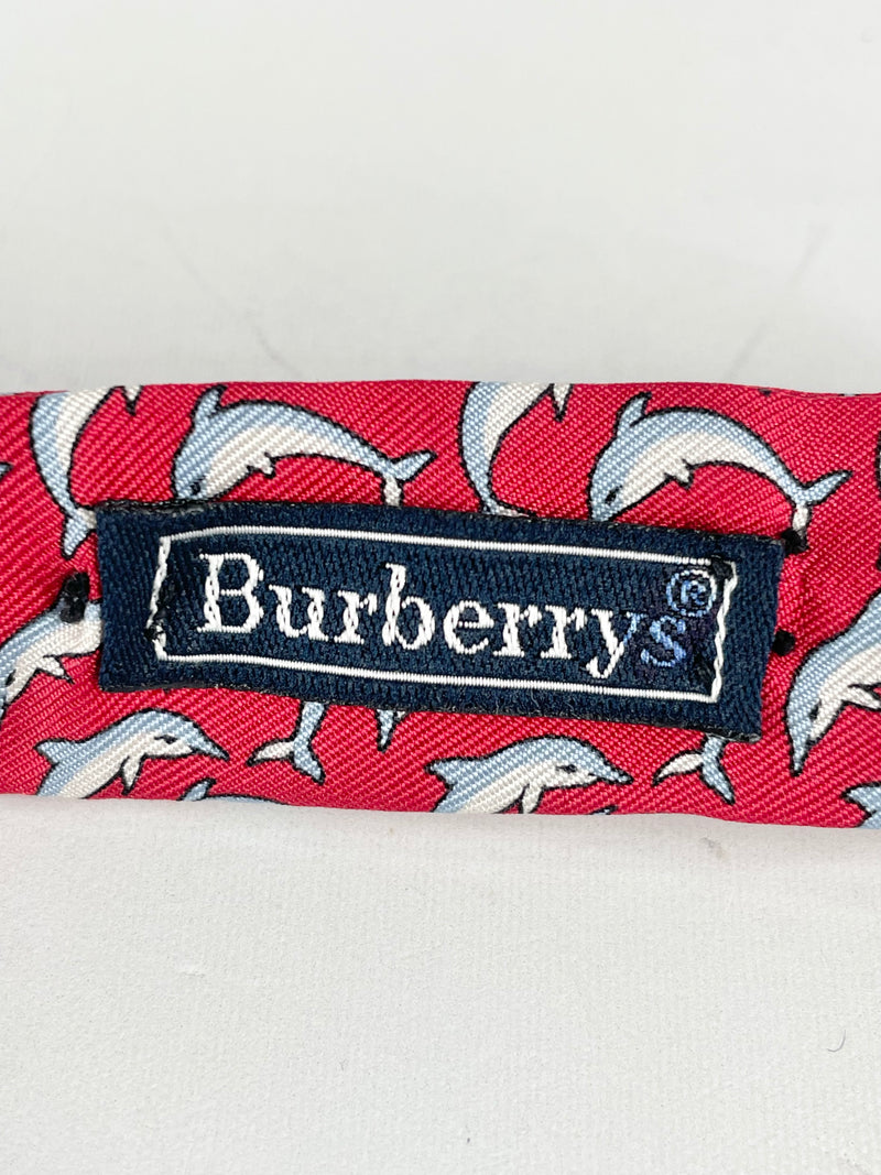Vintage Burberrys Silk Dolphin Print Bow-Tie
