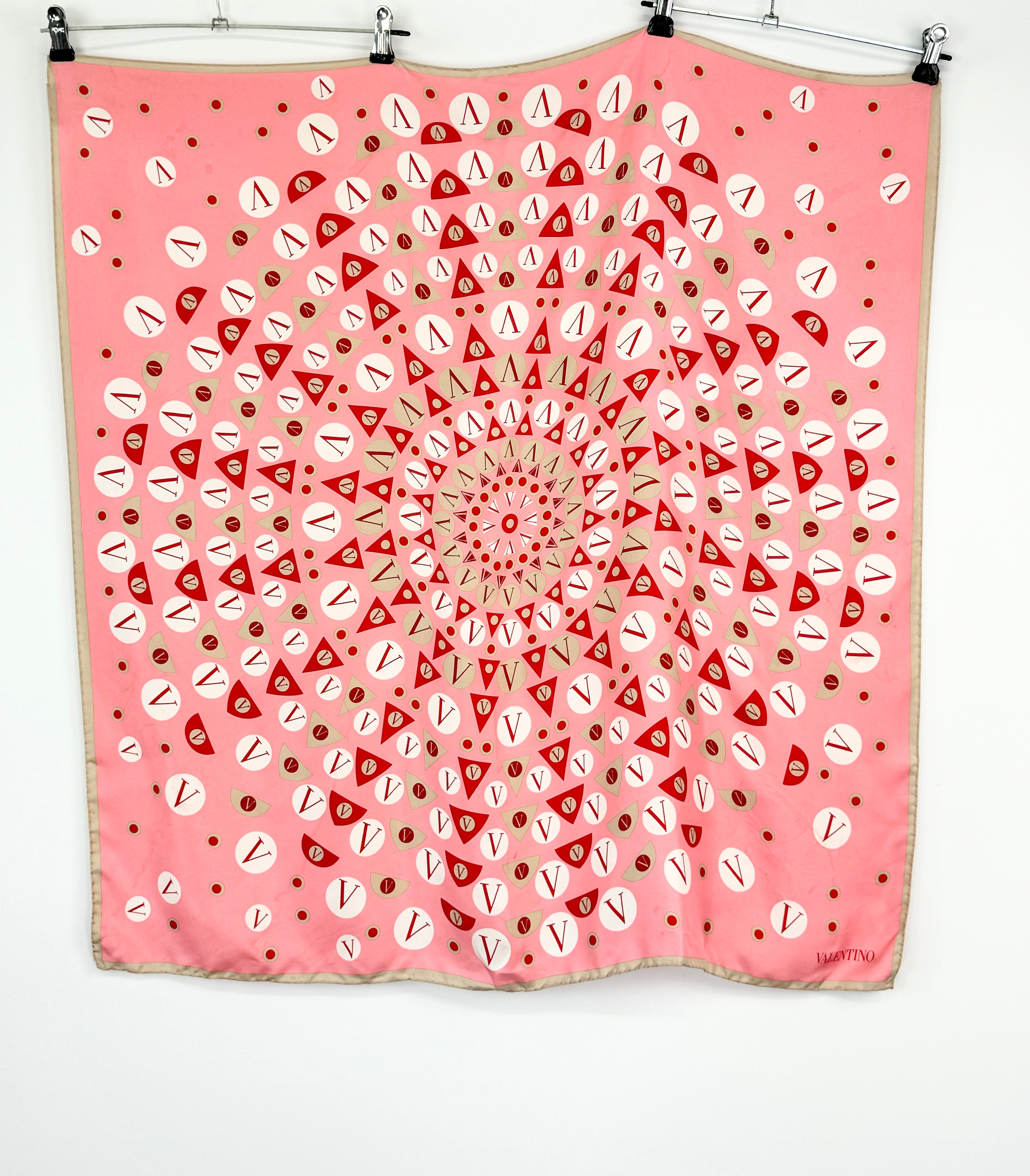 Valentino Blush Pink & Cream 'V' Silk Scarf