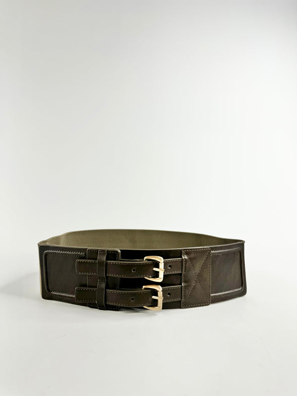 Saba Brown & Grey Leather & Elastic Waist Belt - M