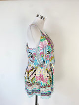Camilla Silk Floral & Stripe Patterned Playsuit - AU12