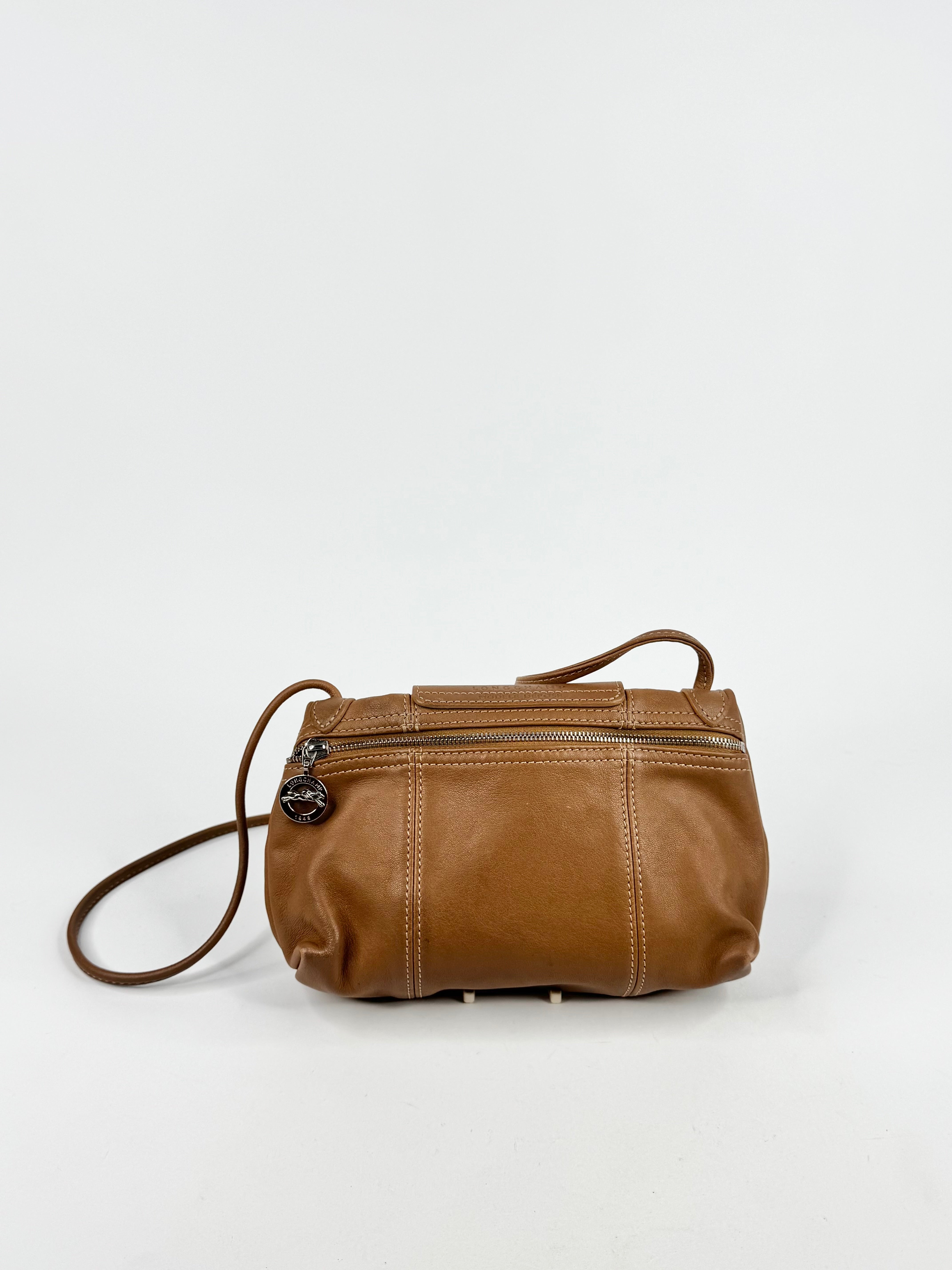 Longchamp Le Cuir Mini Tan Leather Cross Body Bag