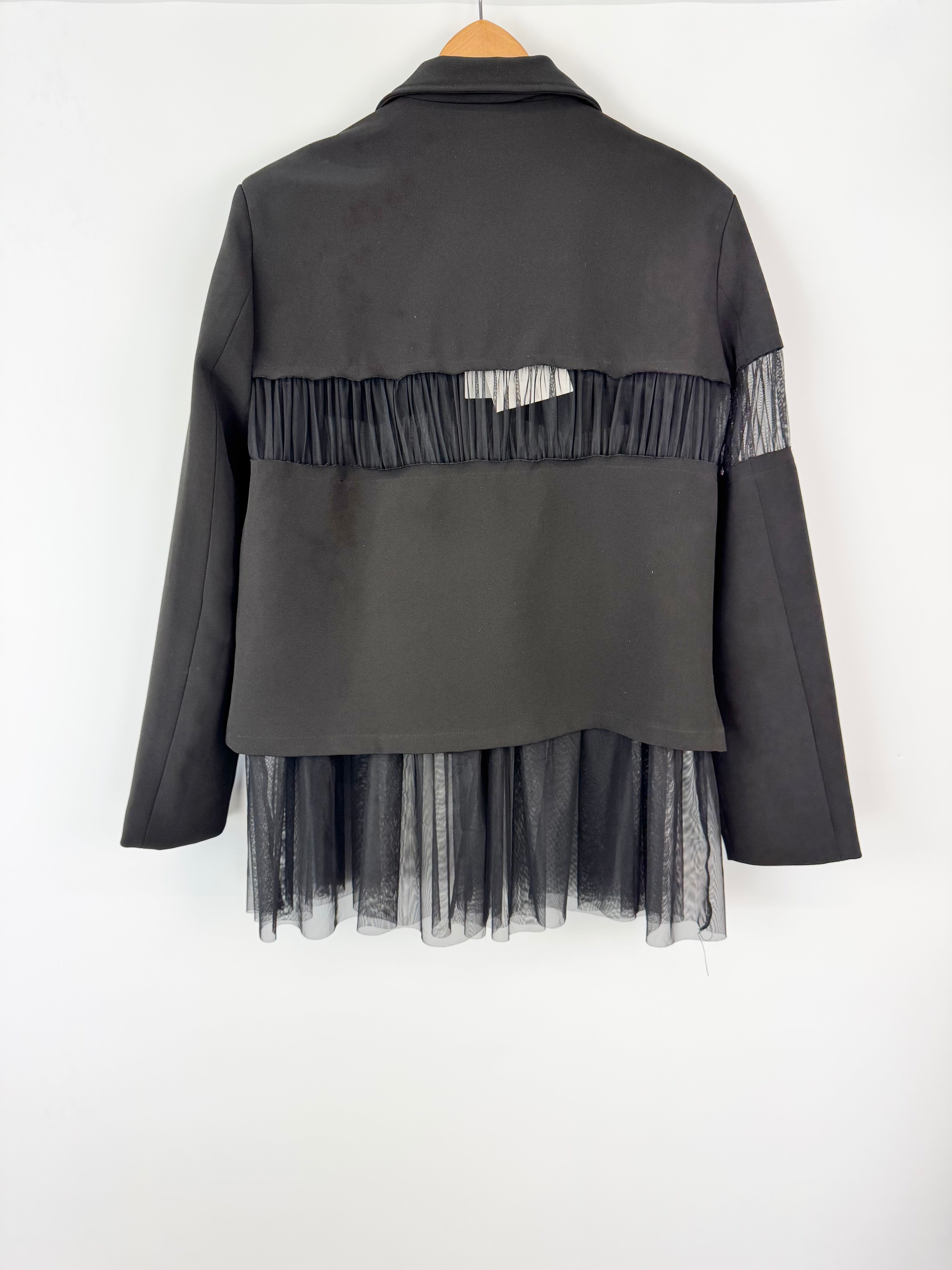 Aiyaliu Black Opaque & Sheer Mesh Tiered Blazer NWT - AU10/12
