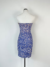 Nicholas Blue Animal Print Ruffled Strapless Silk Dress - AU8