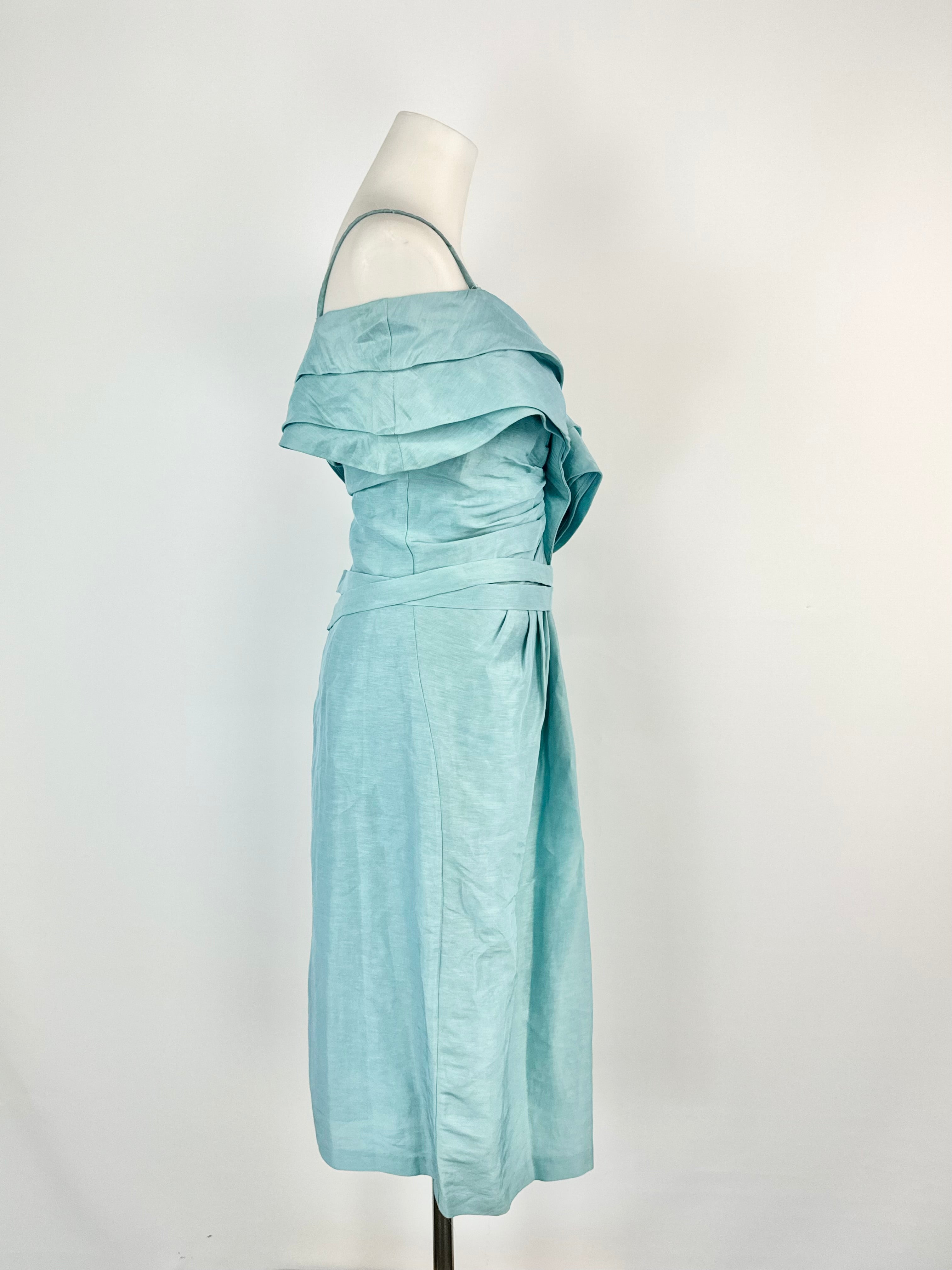 Maticevski Sky Blue Linen & Silk Midi Dress - AU10/AU12