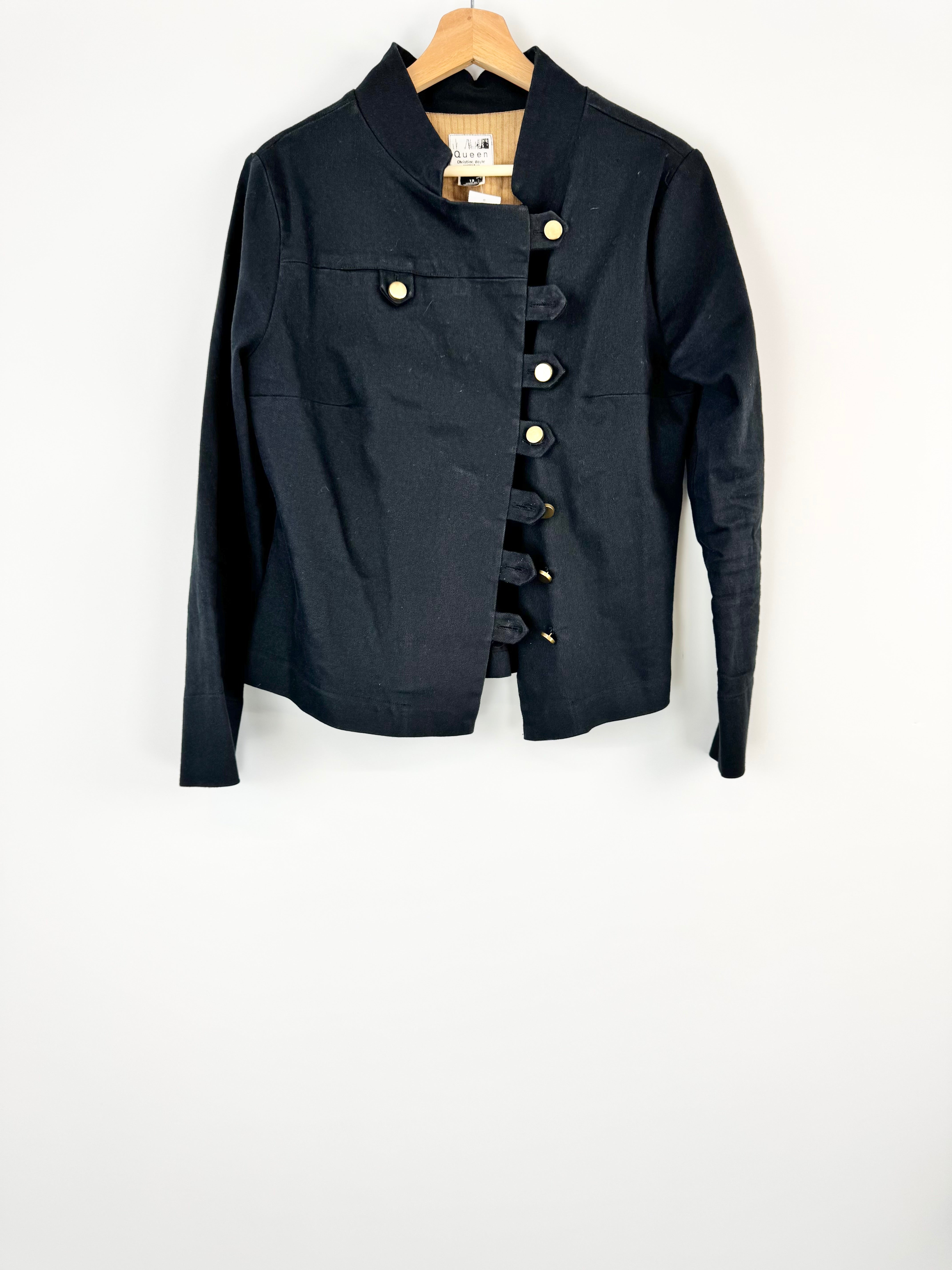 Queen by Christian Boyle Black Asymmetrically Buttoned Jacket - AU12