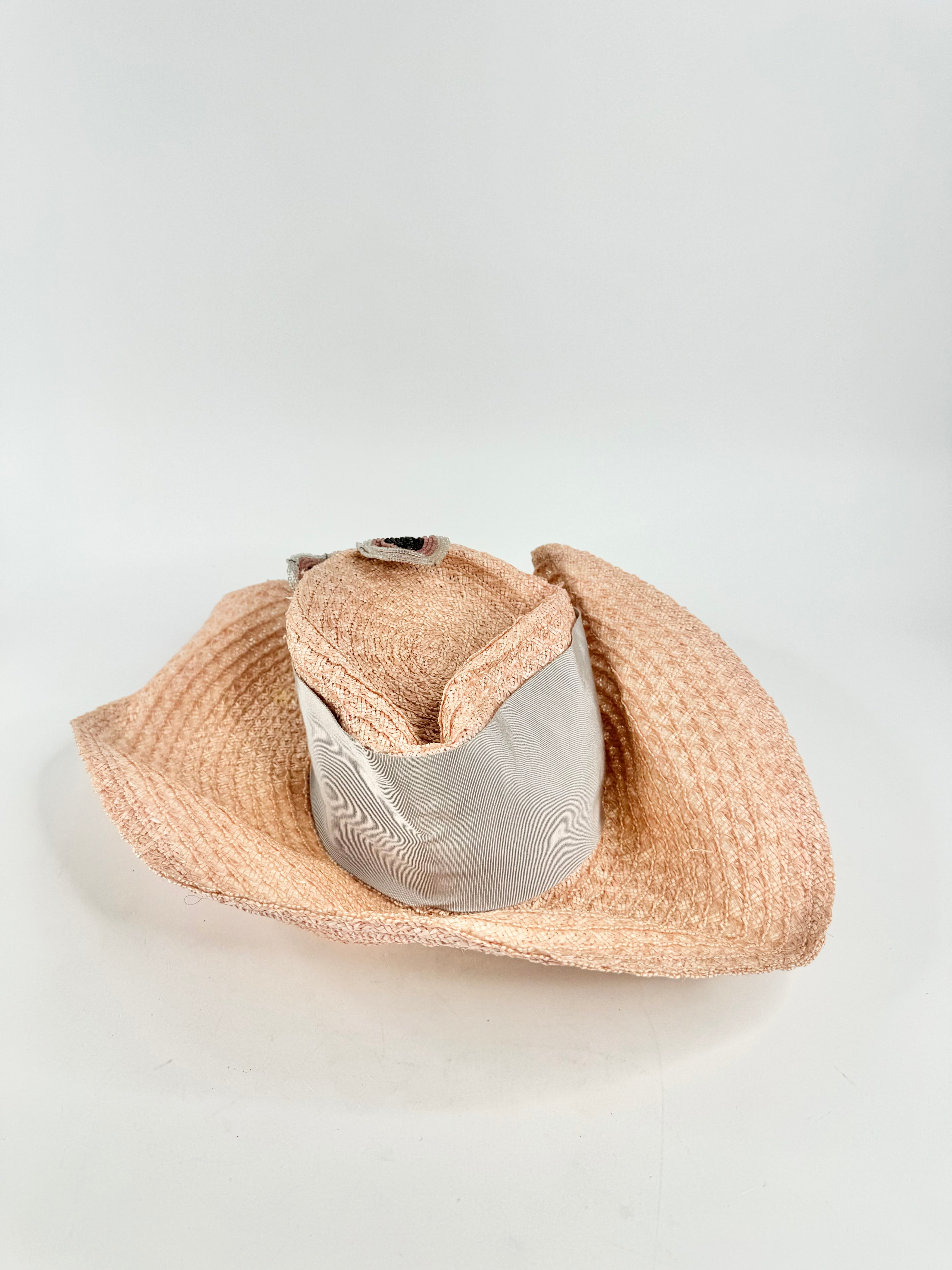 Vintage Tamasine Dale Blush Pink & Grey Beaded Hat
